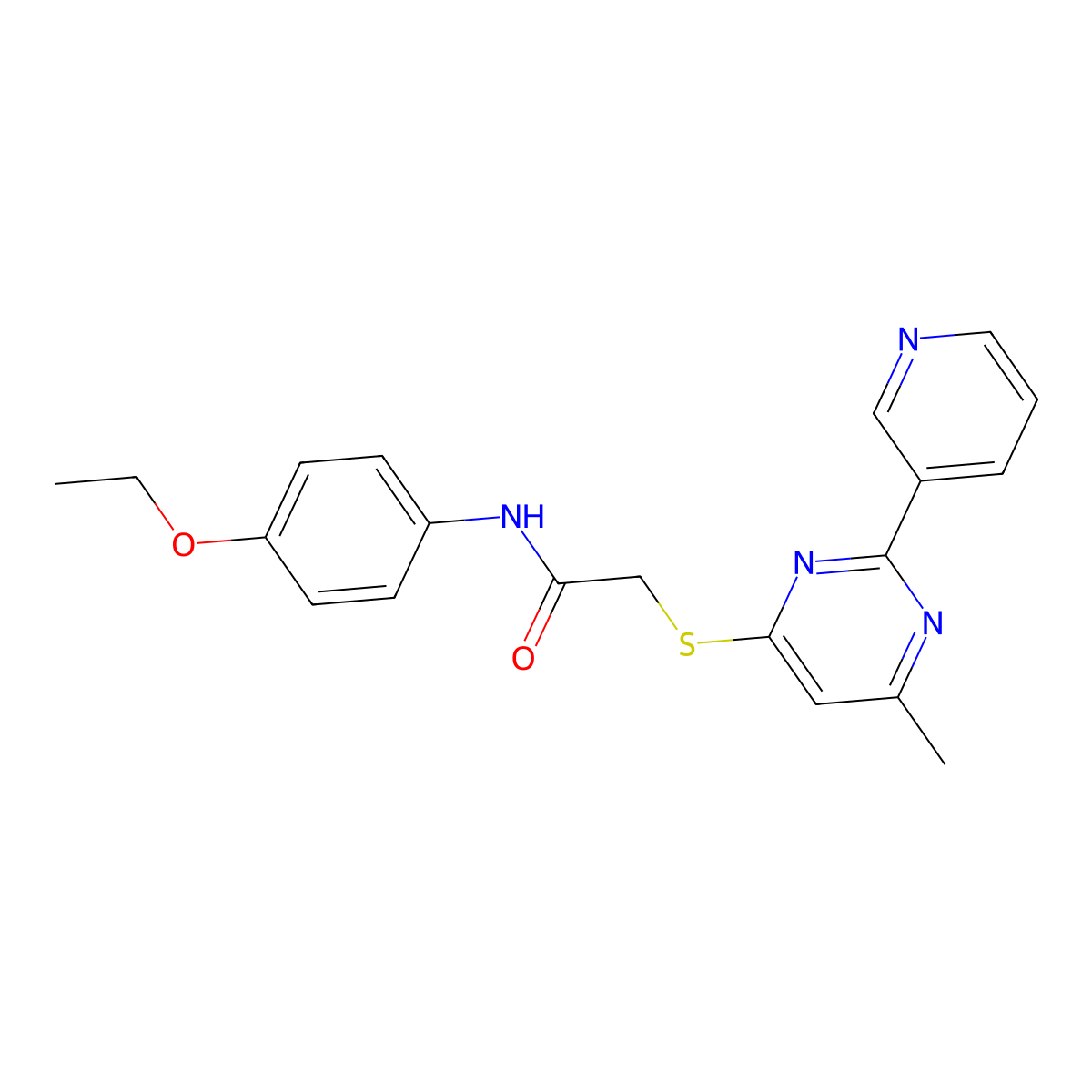 N-(4-ethoxyphenyl)-2-((6-methyl-2-(pyridin-3-yl)pyrimidin-4-yl)thio)acetamide molecular structure, CAS 1251616-23-5