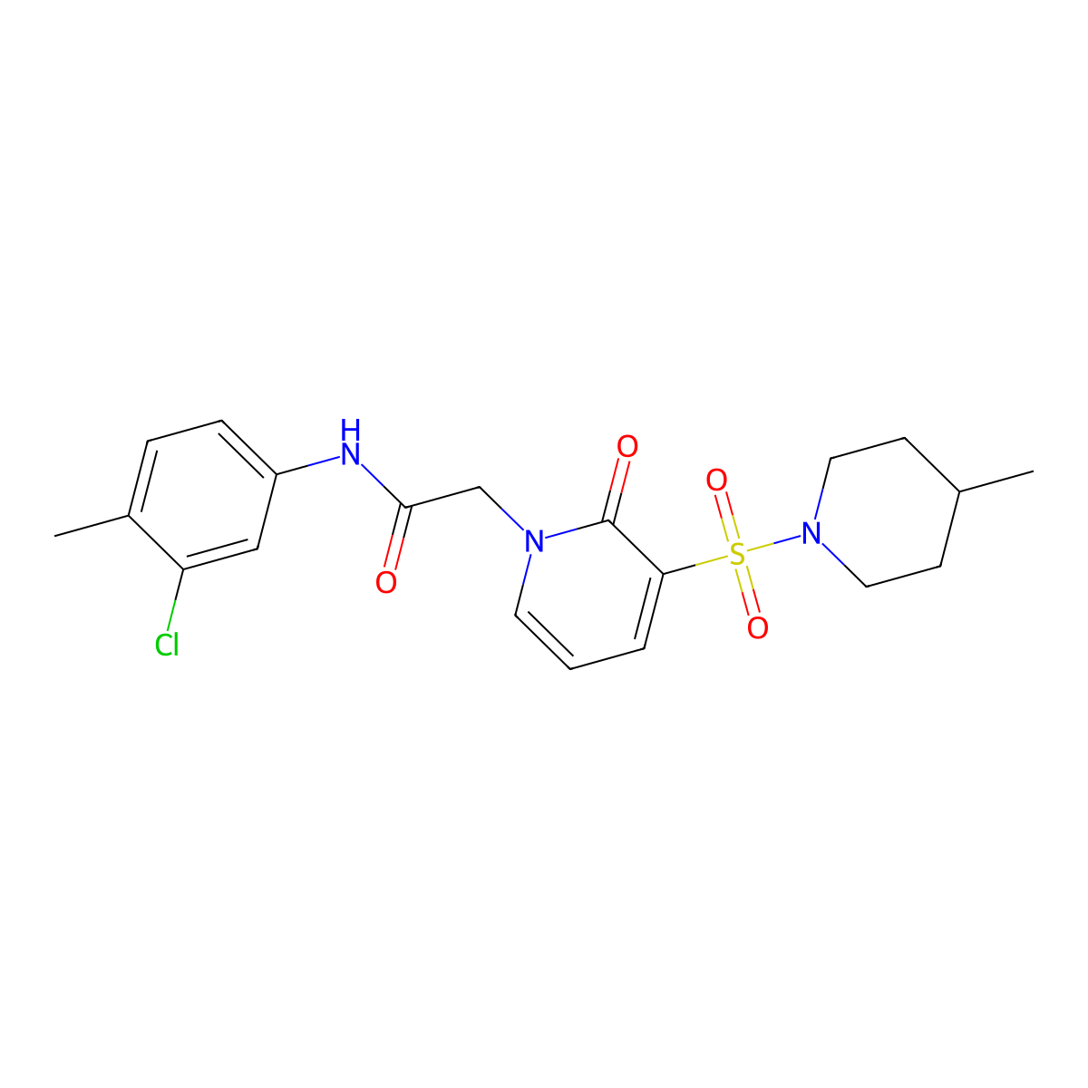 N-(3-chloro-4-methylphenyl)-2-(3-((4-methylpiperidin-1-yl)sulfonyl)-2-oxopyridin-1(2H)-yl)acetamide molecular structure, CAS 1251616-25-7