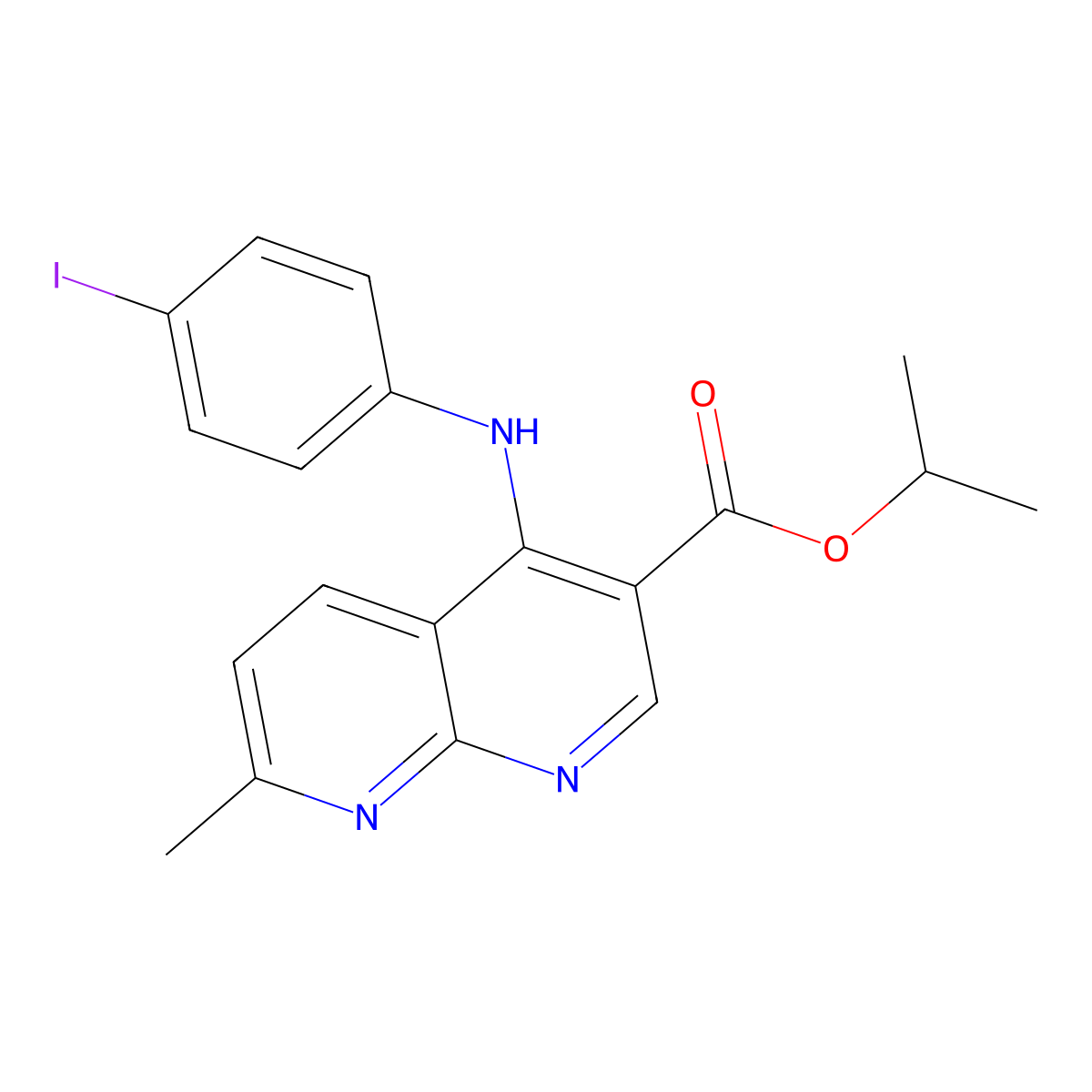 Propan-2-yl 4-[(4-iodophenyl)amino]-7-methyl-1,8-naphthyridine-3-carboxylate molecular structure, CAS 1251616-30-4