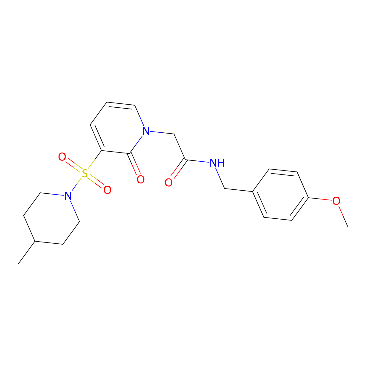 N-(4-methoxybenzyl)-2-(3-((4-methylpiperidin-1-yl)sulfonyl)-2-oxopyridin-1(2H)-yl)acetamide molecular structure, CAS 1251616-32-6