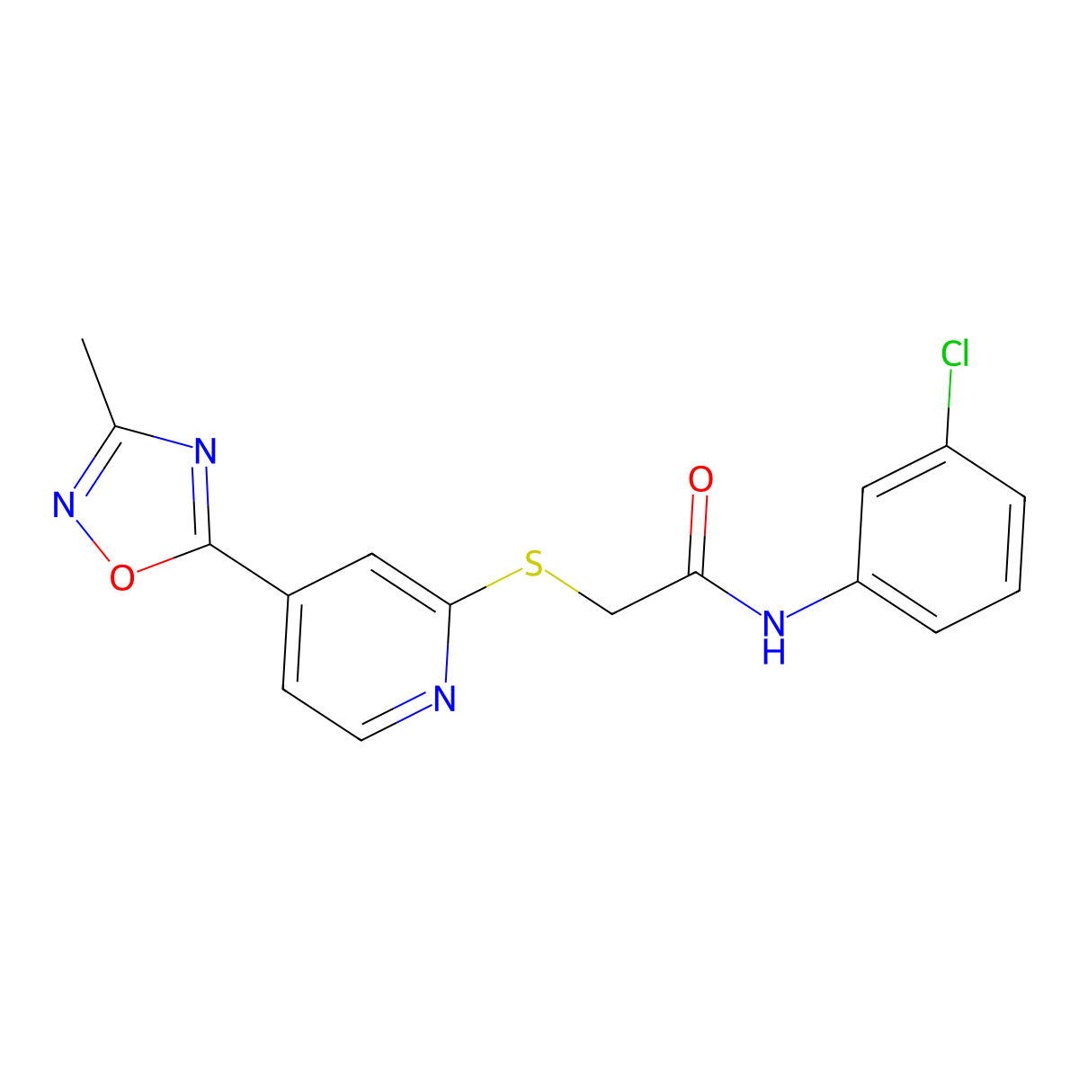N-(3-chlorophenyl)-2-((4-(3-methyl-1,2,4-oxadiazol-5-yl)pyridin-2-yl)thio)acetamide molecular structure, CAS 1251616-33-7