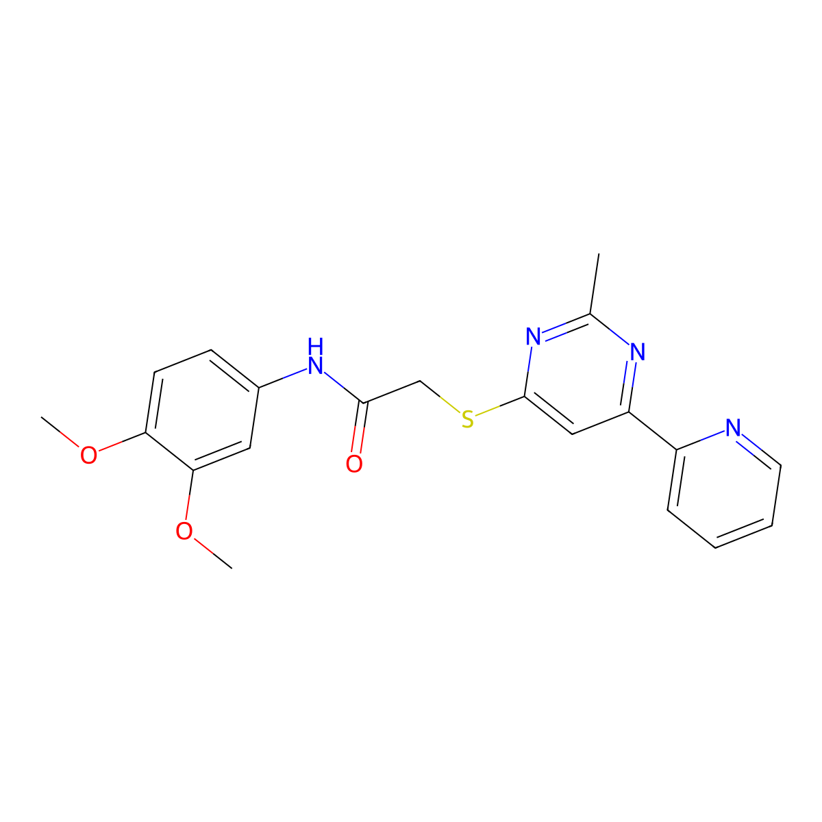 N-(3,4-dimethoxyphenyl)-2-((2-methyl-6-(pyridin-2-yl)pyrimidin-4-yl)thio)acetamide molecular structure, CAS 1251616-35-9