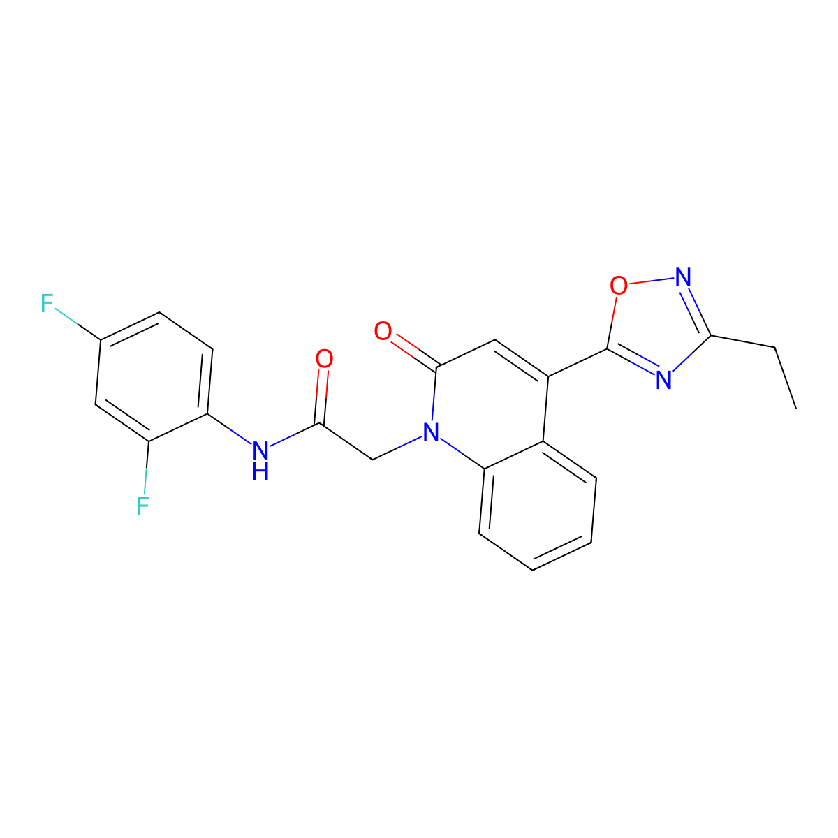 N-(2,4-difluorophenyl)-2-(4-(3-ethyl-1,2,4-oxadiazol-5-yl)-2-oxoquinolin-1(2H)-yl)acetamide molecular structure, CAS 1251616-36-0