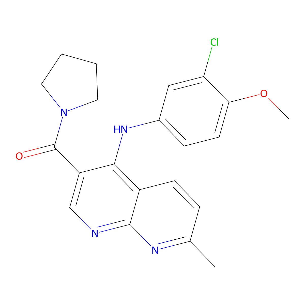 (4-((3-Chloro-4-methoxyphenyl)amino)-7-methyl-1,8-naphthyridin-3-yl)(pyrrolidin-1-yl)methanone molecular structure, CAS 1251616-37-1