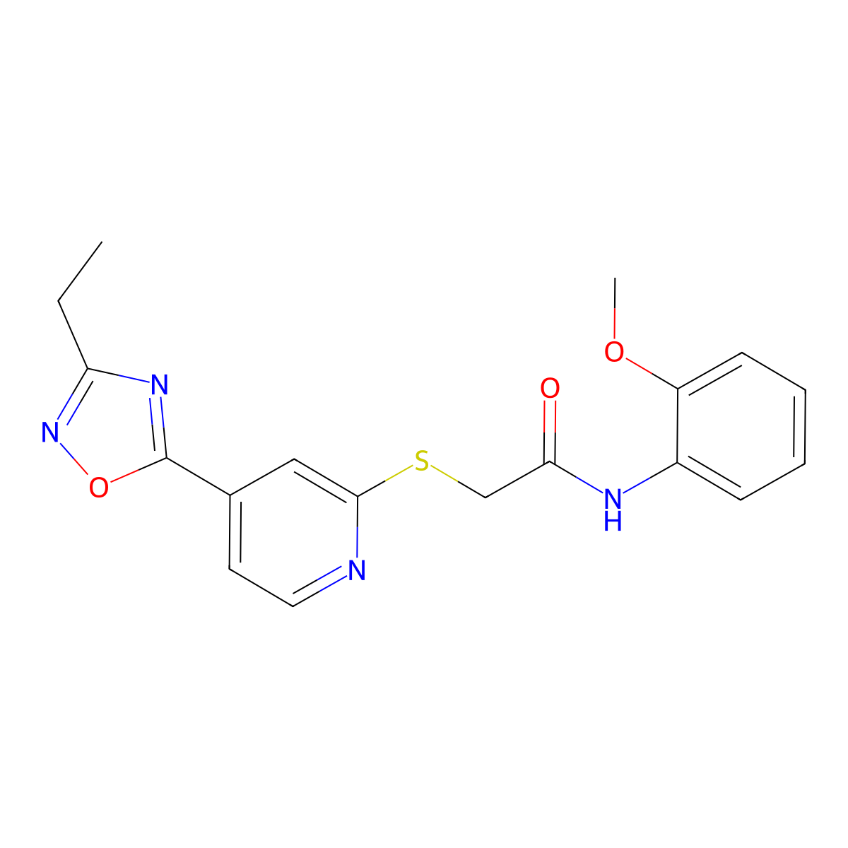 2-((4-(3-ethyl-1,2,4-oxadiazol-5-yl)pyridin-2-yl)thio)-N-(2-methoxyphenyl)acetamide molecular structure, CAS 1251616-39-3