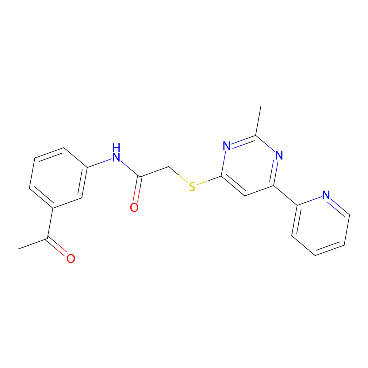 N-(3-acetylphenyl)-2-((2-methyl-6-(pyridin-2-yl)pyrimidin-4-yl)thio)acetamide molecular structure, CAS 1251616-42-8