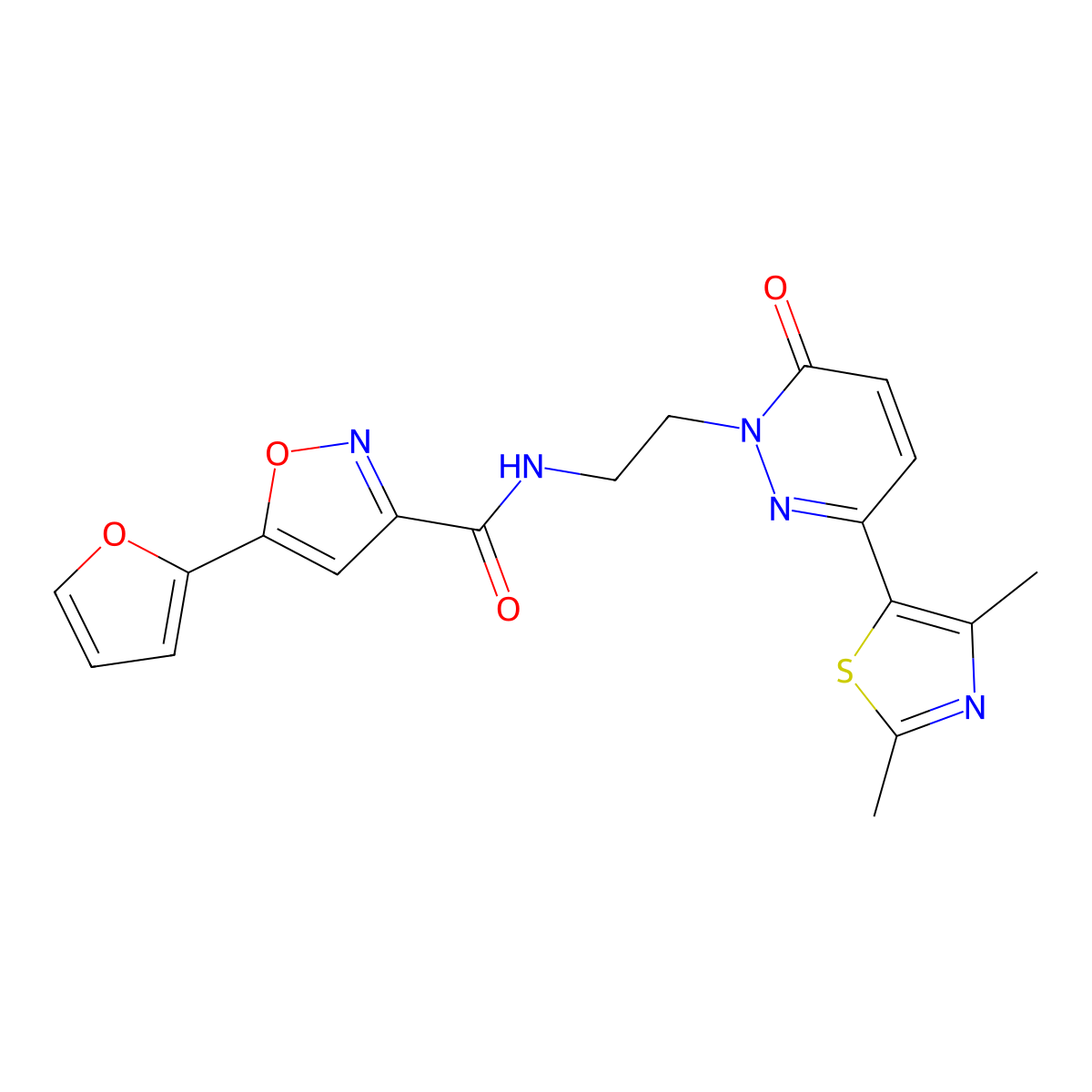 N-(2-(3-(2,4-dimethylthiazol-5-yl)-6-oxopyridazin-1(6H)-yl)ethyl)-5-(furan-2-yl)isoxazole-3-carboxamide molecular structure, CAS 1251616-43-9