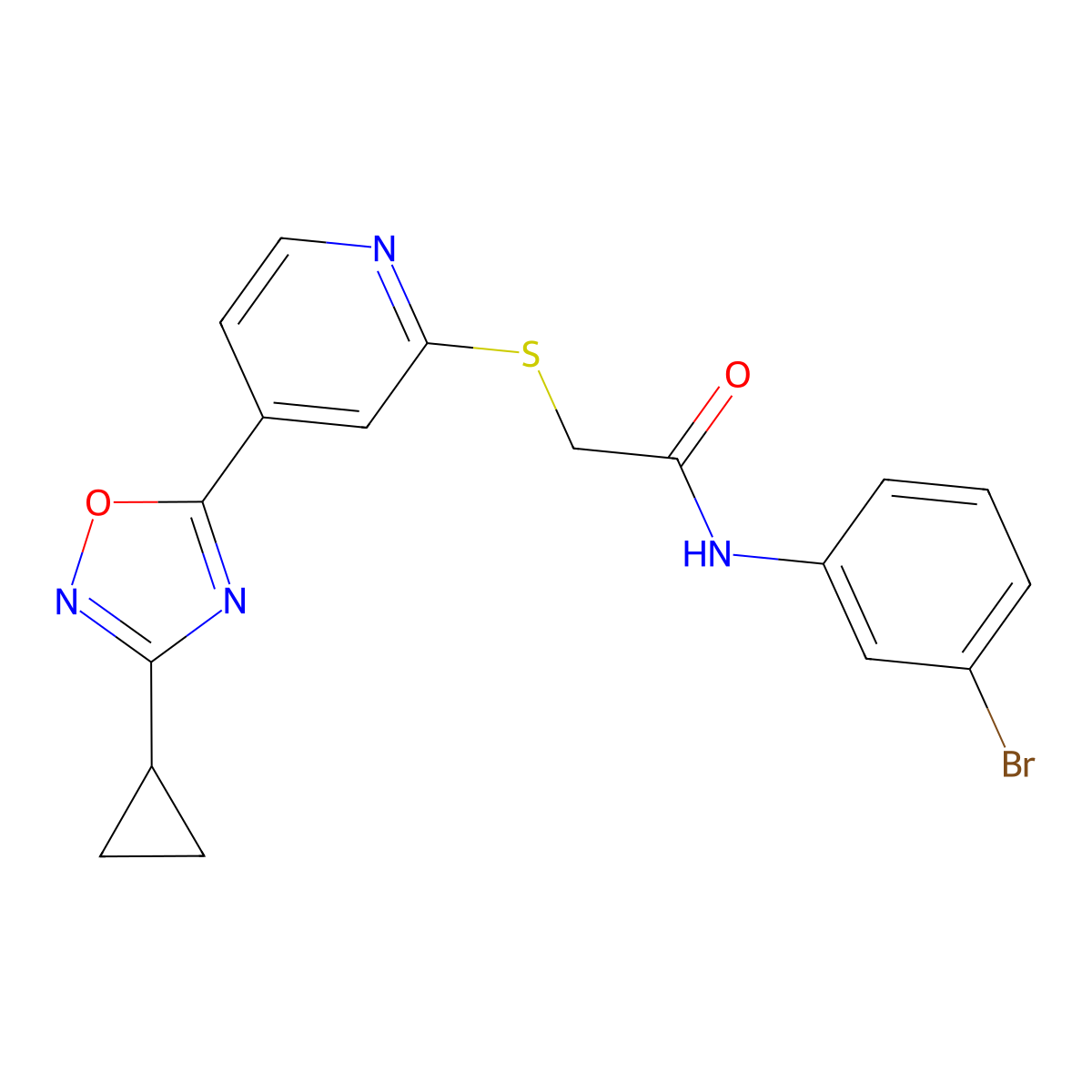 N-(3-bromophenyl)-2-((4-(3-cyclopropyl-1,2,4-oxadiazol-5-yl)pyridin-2-yl)thio)acetamide molecular structure, CAS 1251616-46-2