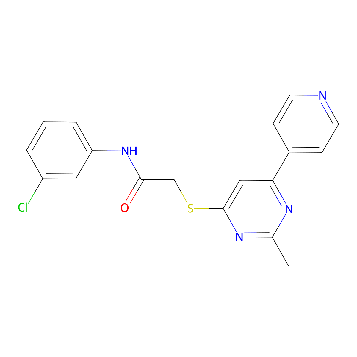 N-(3-chlorophenyl)-2-((2-methyl-6-(pyridin-4-yl)pyrimidin-4-yl)thio)acetamide molecular structure, CAS 1251616-56-4