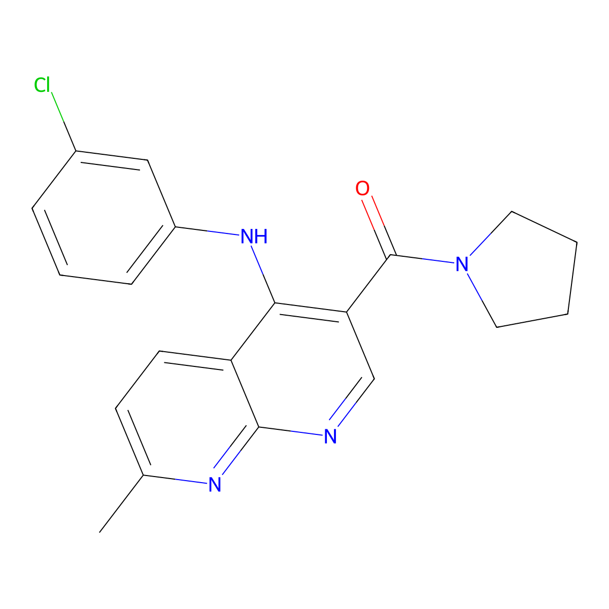 (4-((3-Chlorophenyl)amino)-7-methyl-1,8-naphthyridin-3-yl)(pyrrolidin-1-yl)methanone molecular structure, CAS 1251616-57-5