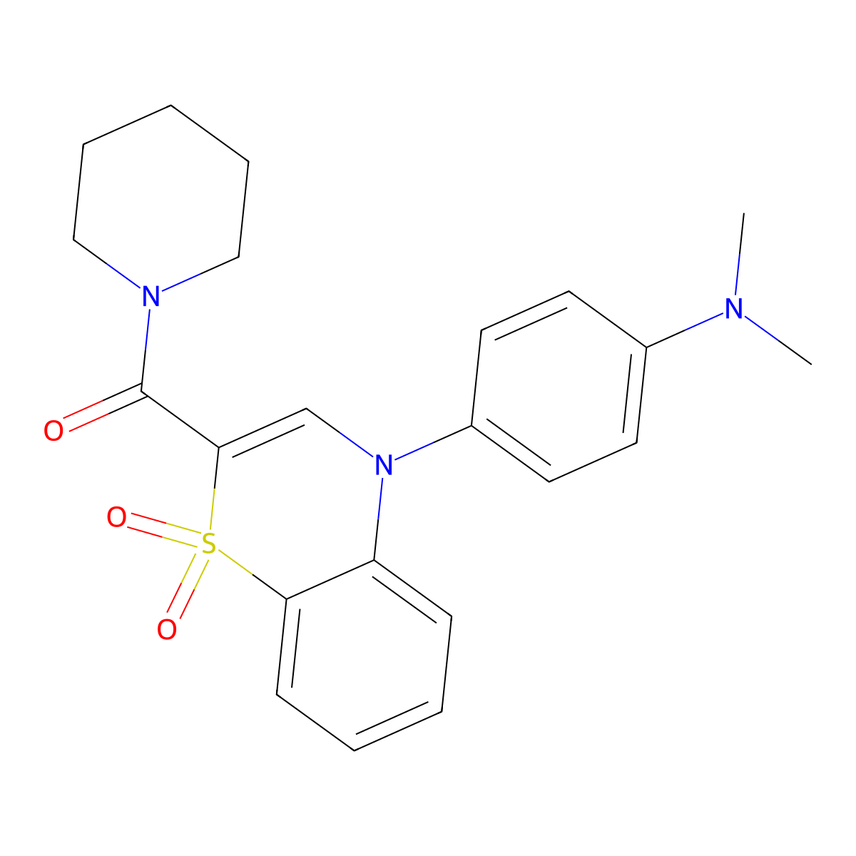 {4-[1,1-dioxido-2-(piperidin-1-ylcarbonyl)-4H-1,4-benzothiazin-4-yl]phenyl}dimethylamine molecular structure, CAS 1251616-59-7