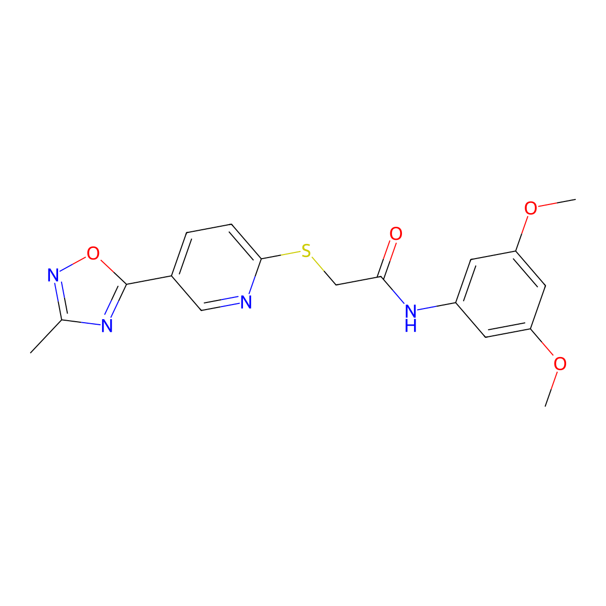 N-(3,5-dimethoxyphenyl)-2-((5-(3-methyl-1,2,4-oxadiazol-5-yl)pyridin-2-yl)thio)acetamide molecular structure, CAS 1251616-63-3