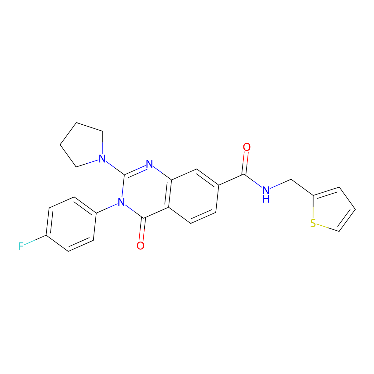 3-(4-fluorophenyl)-4-oxo-2-(pyrrolidin-1-yl)-N-(thiophen-2-ylmethyl)-3,4-dihydroquinazoline-7-carboxamide molecular structure, CAS 1251616-65-5
