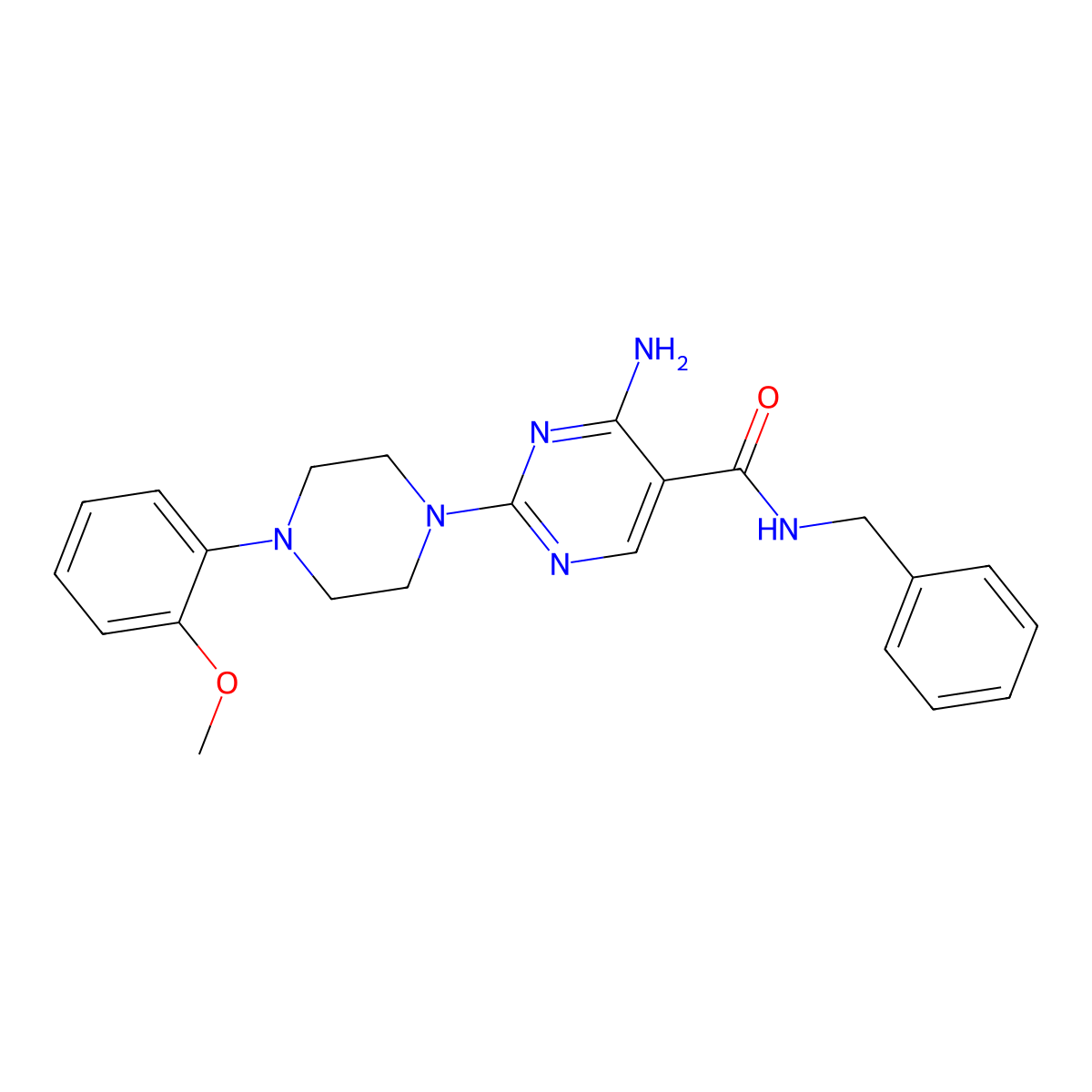 4-amino-N-benzyl-2-[4-(2-methoxyphenyl)piperazin-1-yl]pyrimidine-5-carboxamide molecular structure, CAS 1251616-67-7