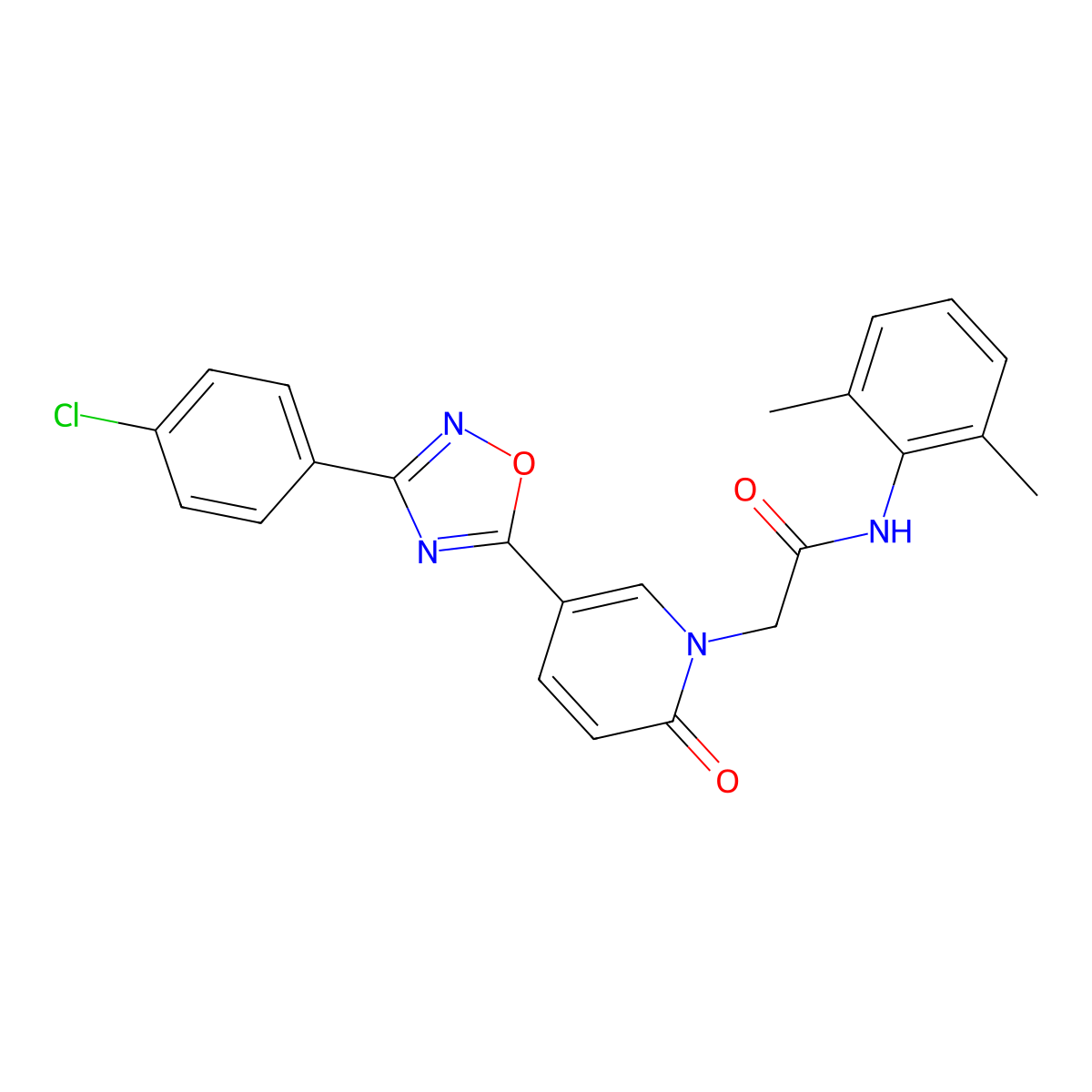 2-(5-(3-(4-chlorophenyl)-1,2,4-oxadiazol-5-yl)-2-oxopyridin-1(2H)-yl)-N-(2,6-dimethylphenyl)acetamide molecular structure, CAS 1251616-69-9