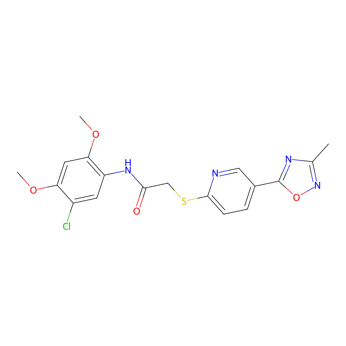 N-(5-chloro-2,4-dimethoxyphenyl)-2-((5-(3-methyl-1,2,4-oxadiazol-5-yl)pyridin-2-yl)thio)acetamide molecular structure, CAS 1251616-71-3