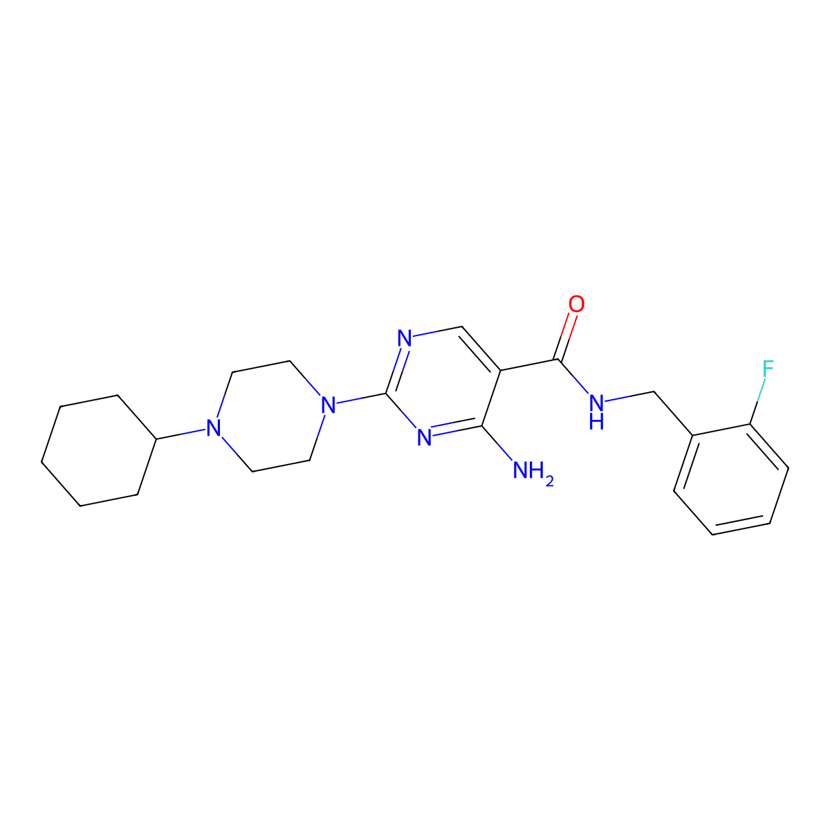 4-amino-2-(4-cyclohexylpiperazin-1-yl)-N-(2-fluorobenzyl)pyrimidine-5-carboxamide molecular structure, CAS 1251616-75-7