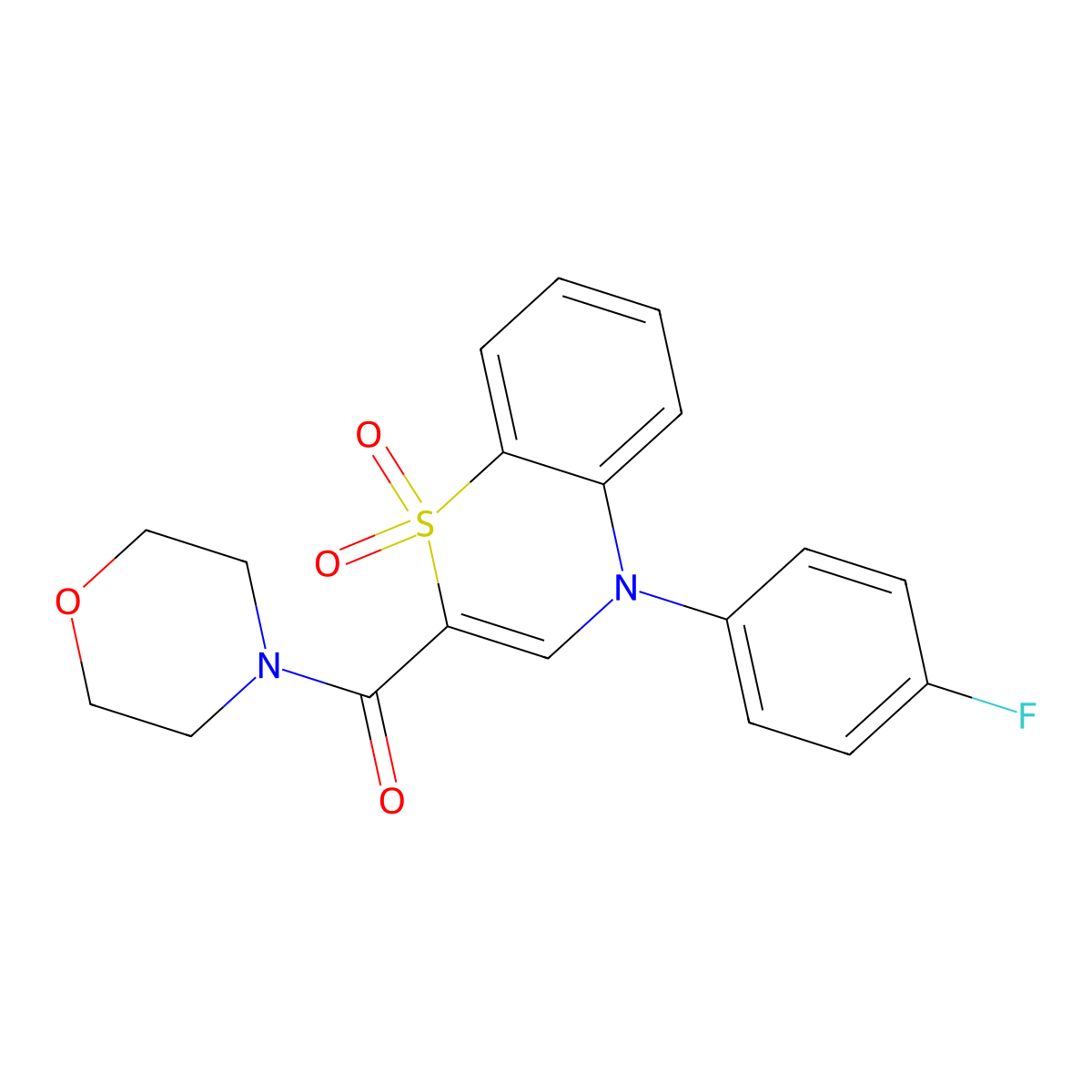 (4-(4-fluorophenyl)-1,1-dioxido-4H-benzo[b][1,4]thiazin-2-yl)(morpholino)methanone molecular structure, CAS 1251616-76-8