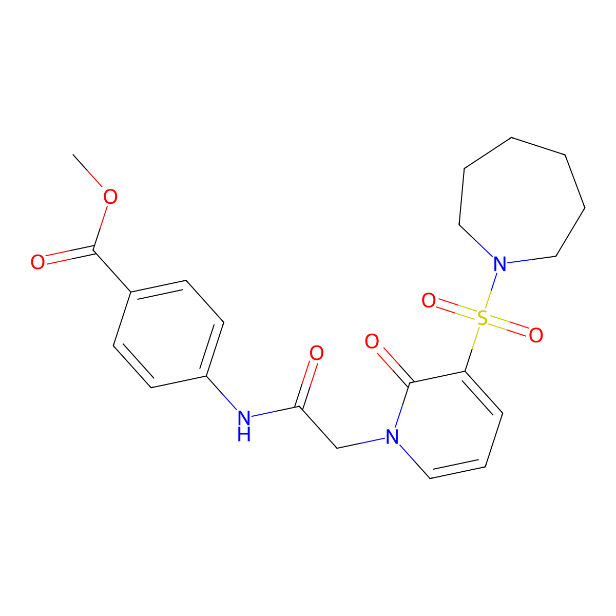 methyl 4-(2-(3-(azepan-1-ylsulfonyl)-2-oxopyridin-1(2H)-yl)acetamido)benzoate molecular structure, CAS 1251616-79-1