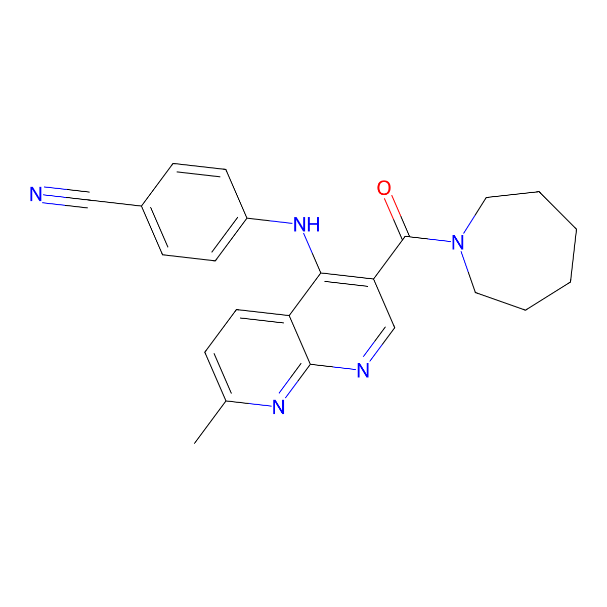 4-{[3-(Azepane-1-carbonyl)-7-methyl-1,8-naphthyridin-4-yl]amino}benzonitrile molecular structure, CAS 1251616-81-5