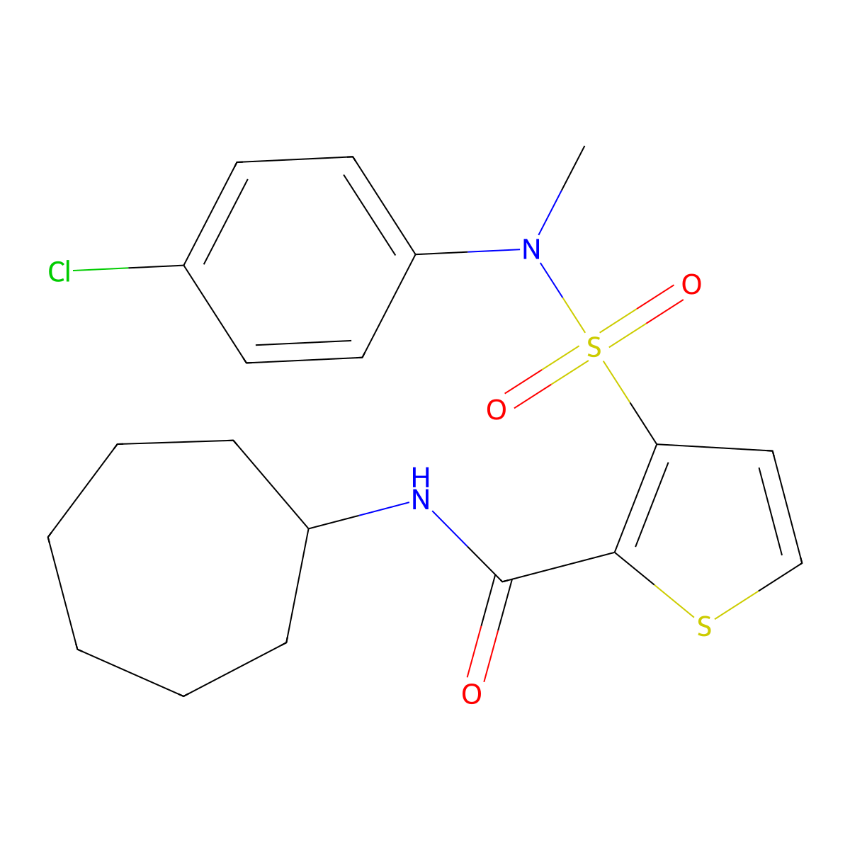 3-[(4-chlorophenyl)(methyl)sulfamoyl]-N-cycloheptylthiophene-2-carboxamide molecular structure, CAS 1251616-84-8
