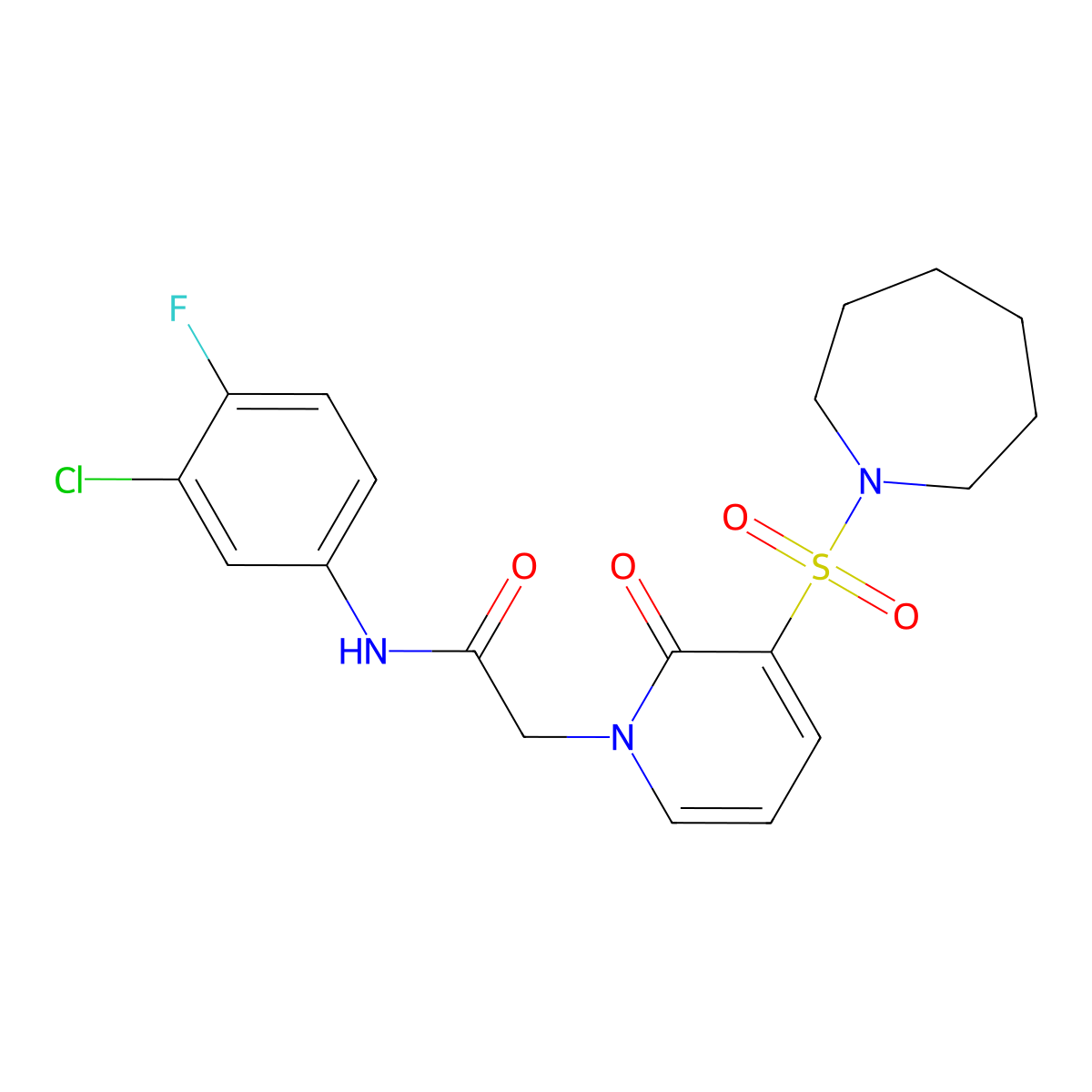 2-(3-(azepan-1-ylsulfonyl)-2-oxopyridin-1(2H)-yl)-N-(3-chloro-4-fluorophenyl)acetamide molecular structure, CAS 1251616-87-1