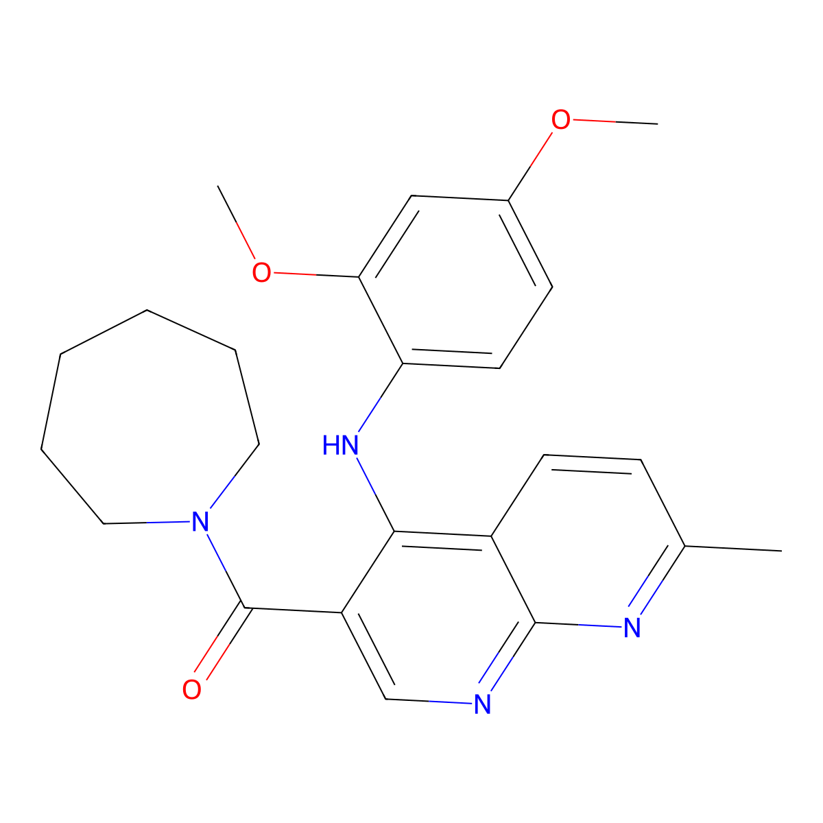 Azepan-1-yl(4-((2,4-dimethoxyphenyl)amino)-7-methyl-1,8-naphthyridin-3-yl)methanone molecular structure, CAS 1251616-88-2