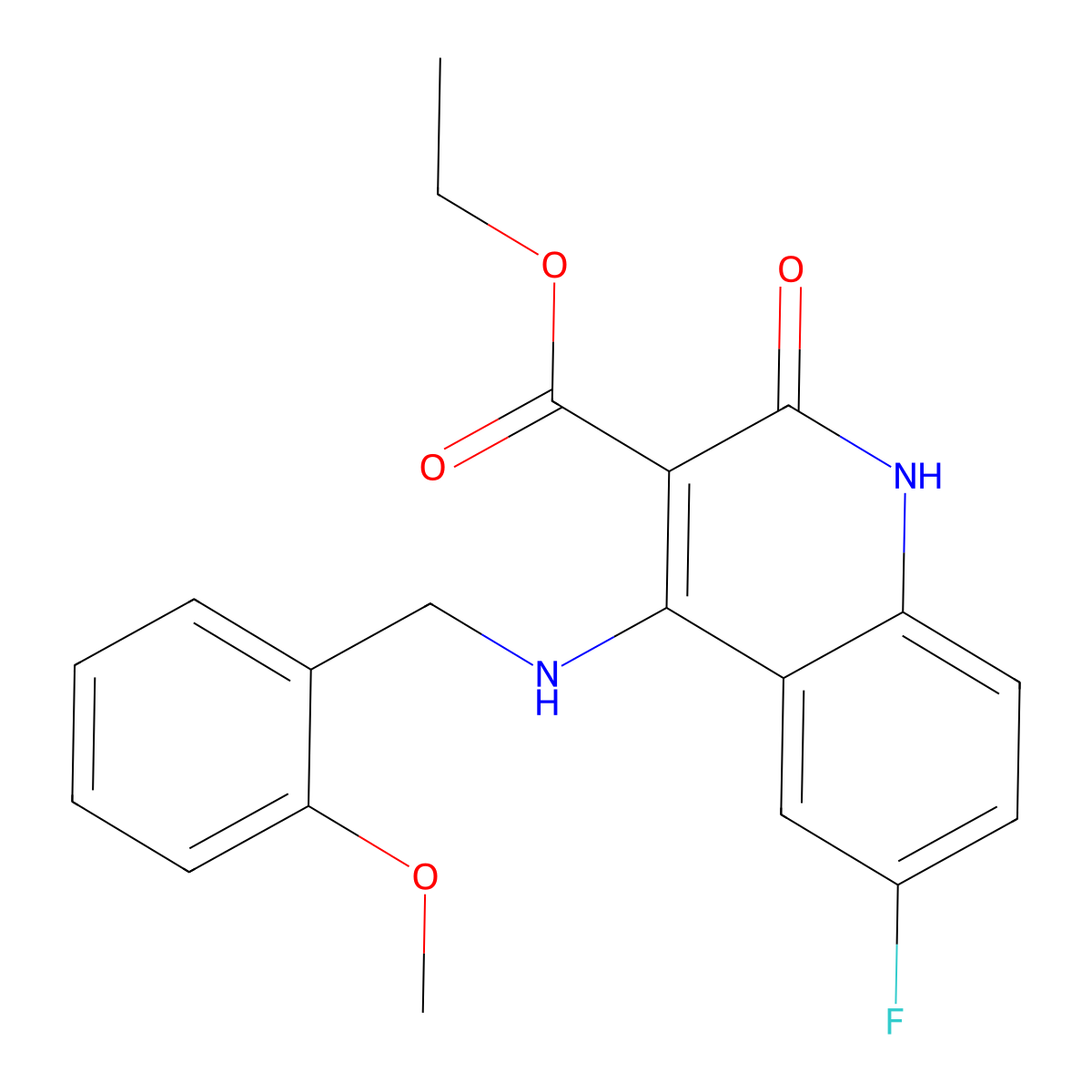 Ethyl 6-fluoro-4-((2-methoxybenzyl)amino)-2-oxo-1,2-dihydroquinoline-3-carboxylate molecular structure, CAS 1251616-90-6