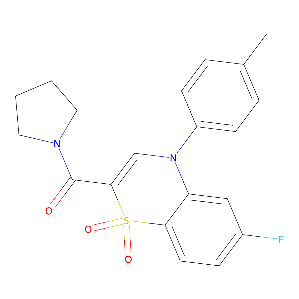 6-fluoro-4-(4-methylphenyl)-2-(pyrrolidin-1-ylcarbonyl)-4H-1,4-benzothiazine 1,1-dioxide molecular structure, CAS 1251616-92-8
