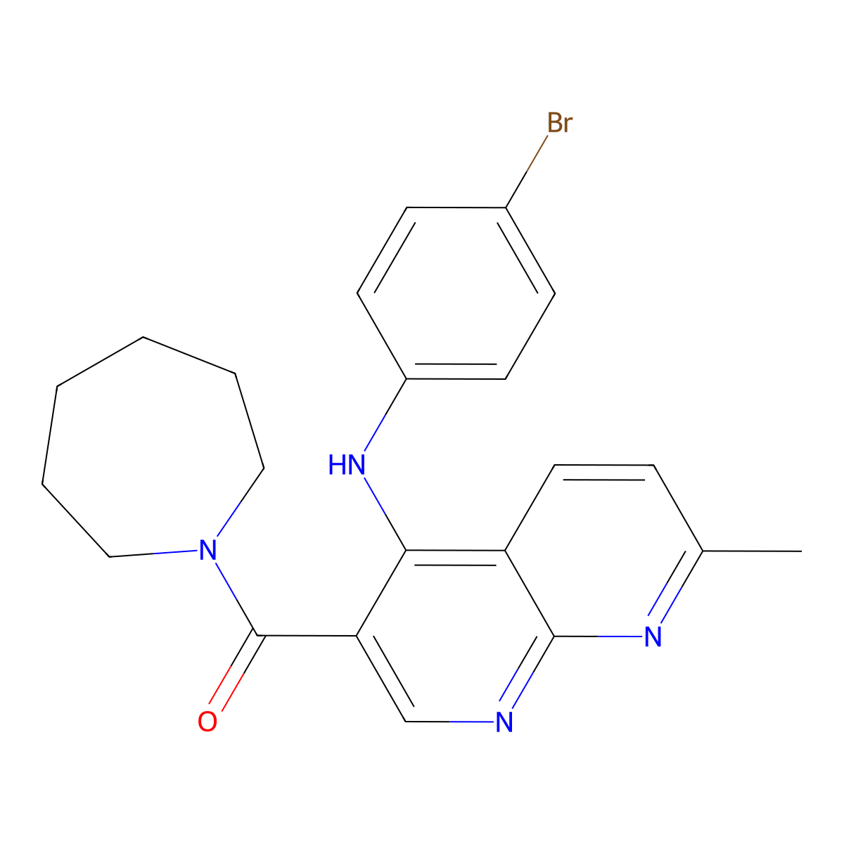 Azepan-1-yl(4-((4-bromophenyl)amino)-7-methyl-1,8-naphthyridin-3-yl)methanone molecular structure, CAS 1251617-01-2