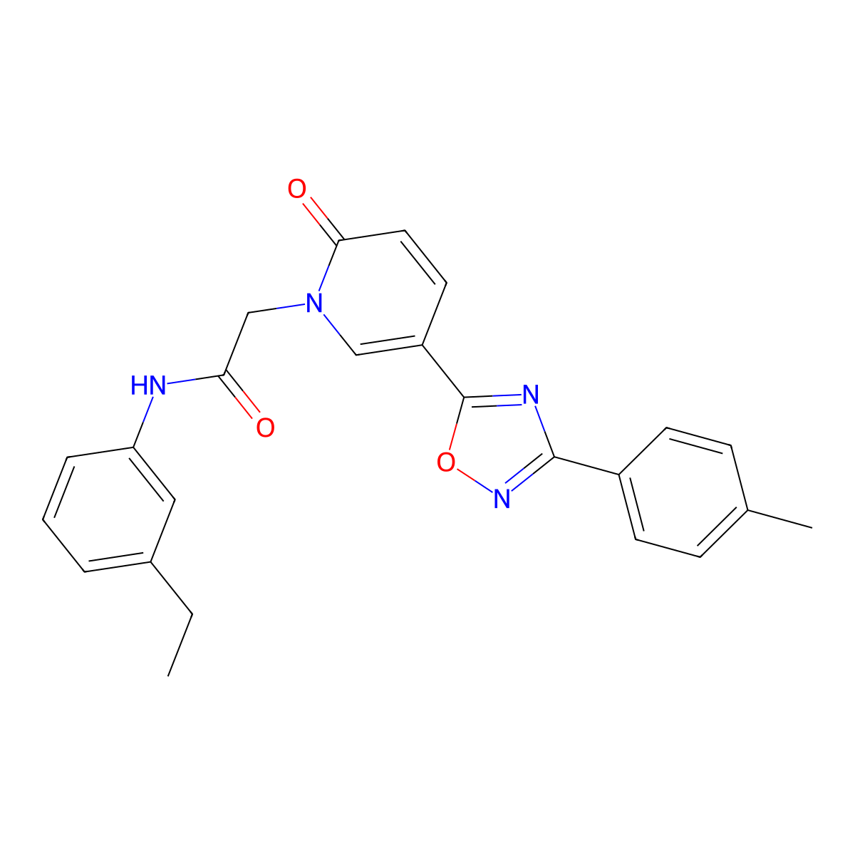 N-(3-ethylphenyl)-2-(2-oxo-5-(3-(p-tolyl)-1,2,4-oxadiazol-5-yl)pyridin-1(2H)-yl)acetamide molecular structure, CAS 1251617-05-6