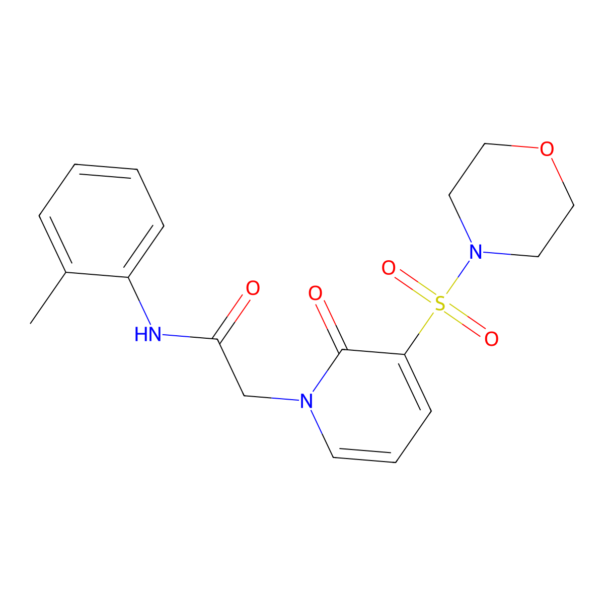 2-(3-(morpholinosulfonyl)-2-oxopyridin-1(2H)-yl)-N-(o-tolyl)acetamide molecular structure, CAS 1251617-06-7