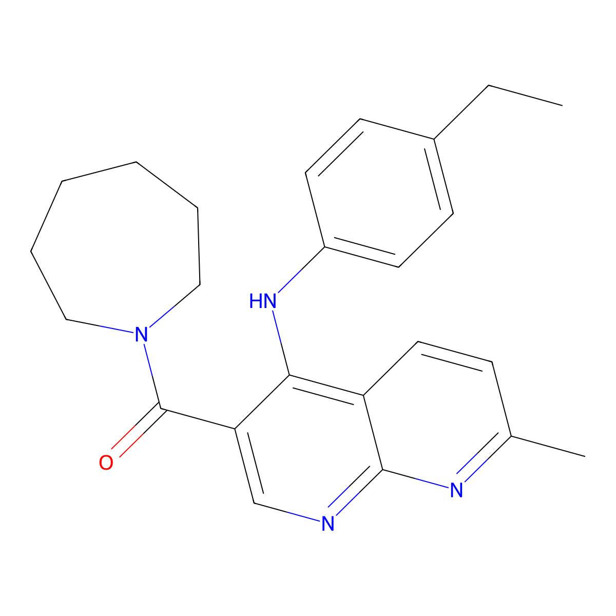 Azepan-1-yl(4-((4-ethylphenyl)amino)-7-methyl-1,8-naphthyridin-3-yl)methanone molecular structure, CAS 1251617-10-3