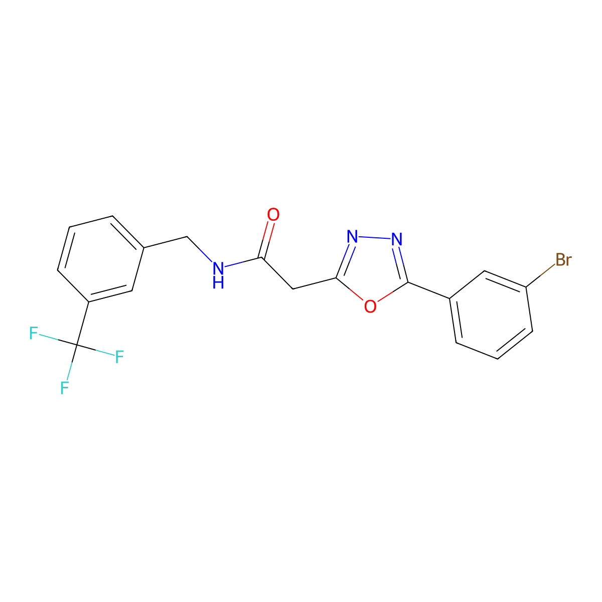 2-(5-(3-bromophenyl)-1,3,4-oxadiazol-2-yl)-N-(3-(trifluoromethyl)benzyl)acetamide molecular structure, CAS 1251617-11-4