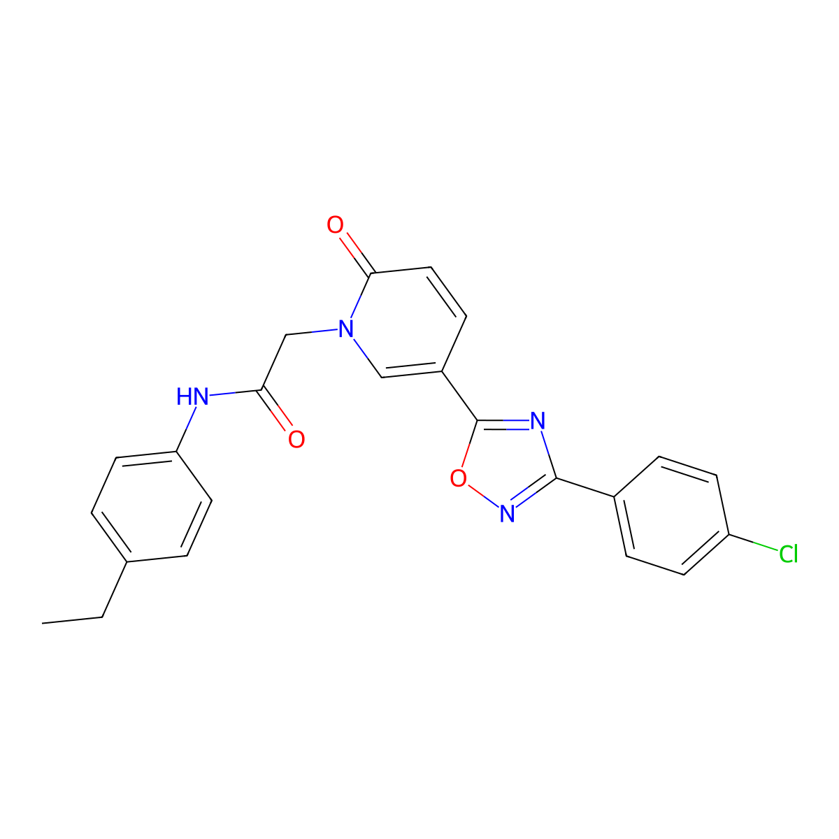 2-(5-(3-(4-chlorophenyl)-1,2,4-oxadiazol-5-yl)-2-oxopyridin-1(2H)-yl)-N-(4-ethylphenyl)acetamide molecular structure, CAS 1251617-14-7