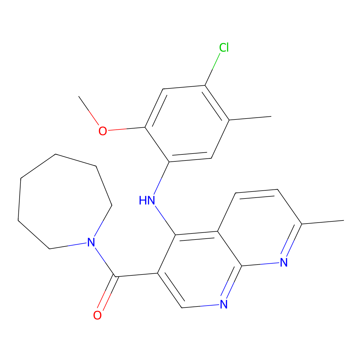 Azepan-1-yl(4-((4-chloro-2-methoxy-5-methylphenyl)amino)-7-methyl-1,8-naphthyridin-3-yl)methanone molecular structure, CAS 1251617-17-0