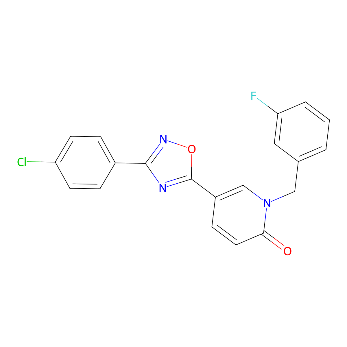 5-(3-(4-chlorophenyl)-1,2,4-oxadiazol-5-yl)-1-(3-fluorobenzyl)pyridin-2(1H)-one molecular structure, CAS 1251617-19-2