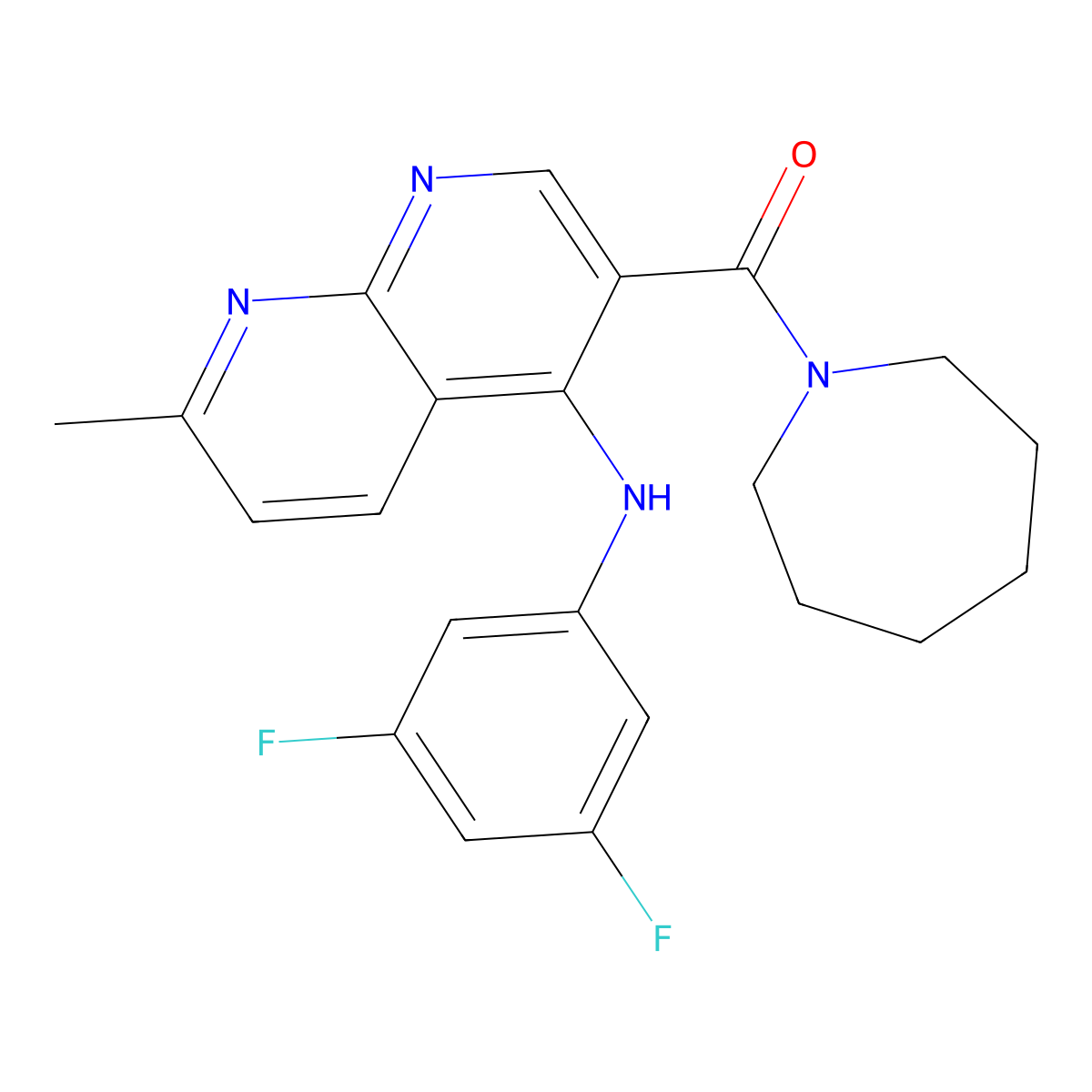 3-(azepane-1-carbonyl)-N-(3,5-difluorophenyl)-7-methyl-1,8-naphthyridin-4-amine molecular structure, CAS 1251617-23-8