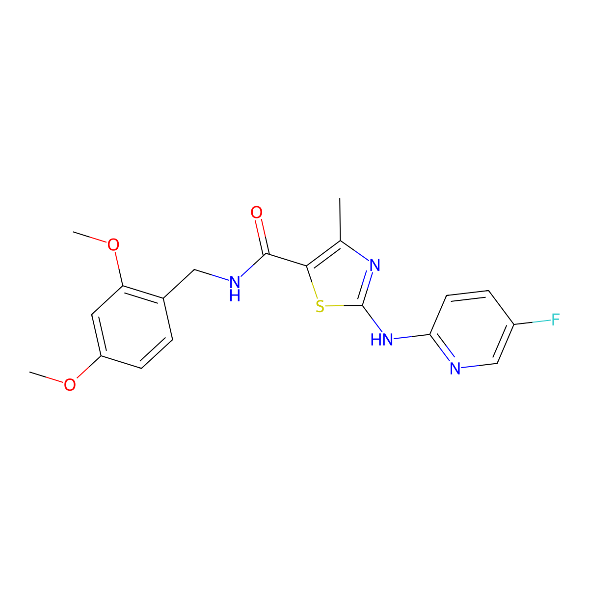 N-[(2,4-dimethoxyphenyl)methyl]-2-[(5-fluoropyridin-2-yl)amino]-4-methyl-1,3-thiazole-5-carboxamide molecular structure, CAS 1251617-35-2