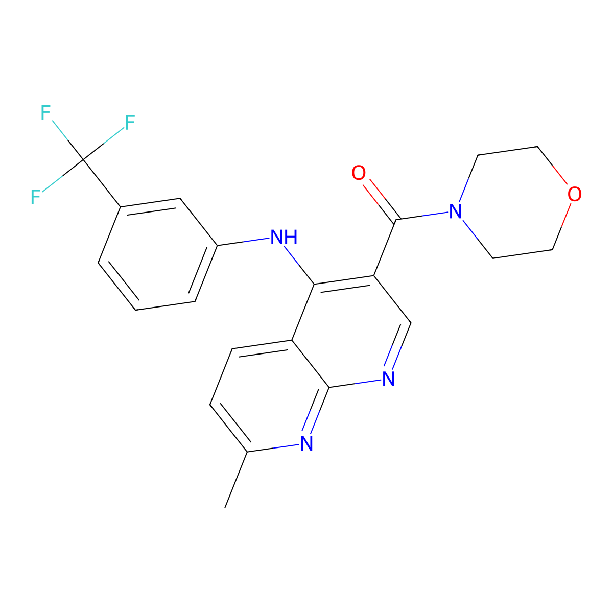 (7-Methyl-4-((3-(trifluoromethyl)phenyl)amino)-1,8-naphthyridin-3-yl)(morpholino)methanone molecular structure, CAS 1251617-36-3