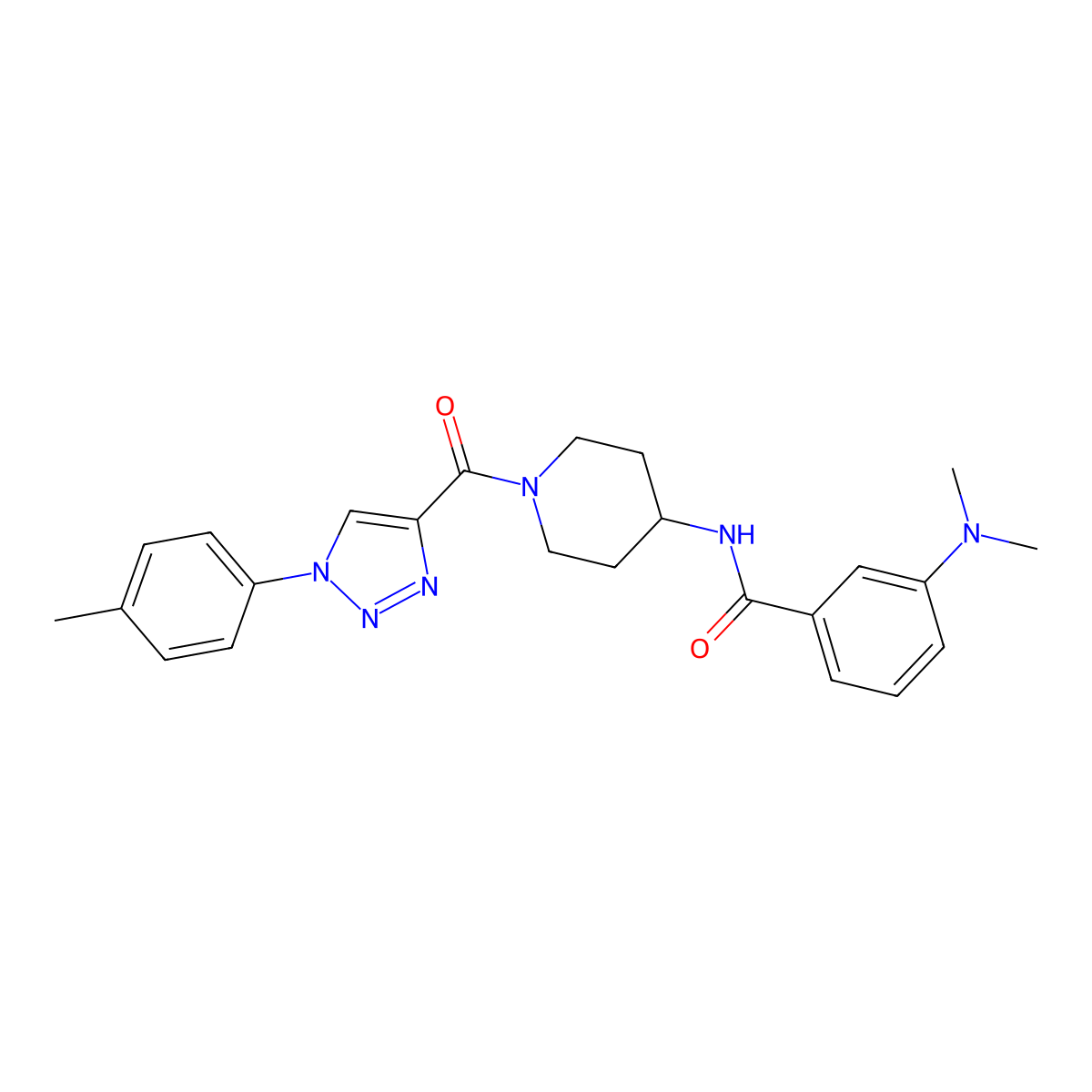 3-(dimethylamino)-N-(1-(1-(p-tolyl)-1H-1,2,3-triazole-4-carbonyl)piperidin-4-yl)benzamide molecular structure, CAS 1251617-40-9