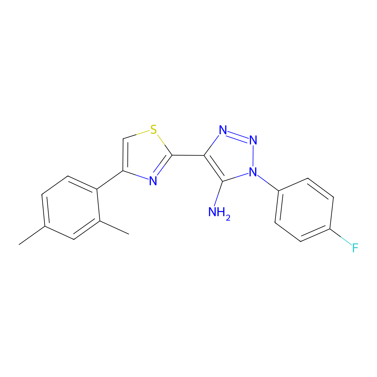 4-[4-(2,4-dimethylphenyl)-1,3-thiazol-2-yl]-1-(4-fluorophenyl)-1H-1,2,3-triazol-5-amine molecular structure, CAS 1251617-42-1