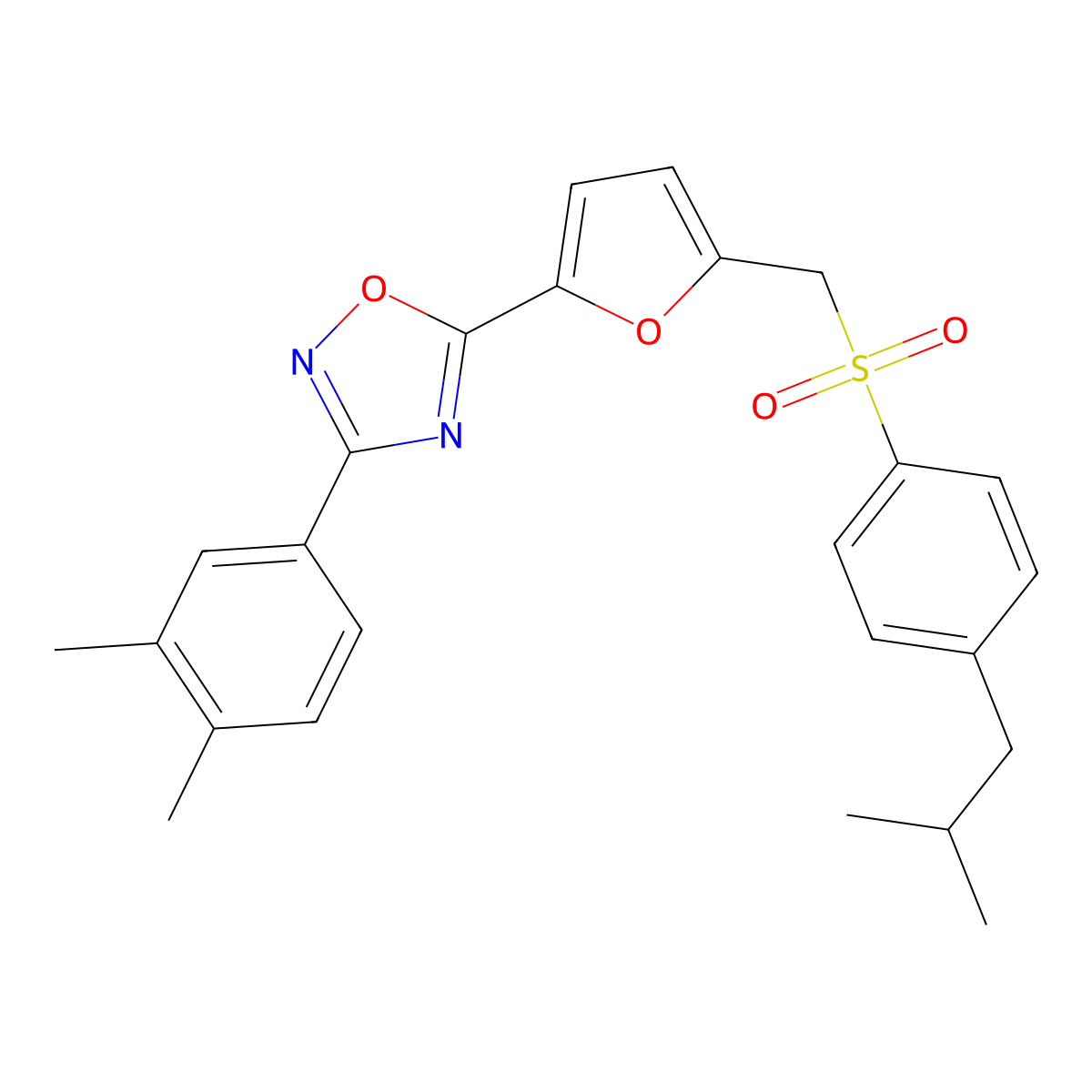 3-(3,4-Dimethylphenyl)-5-(5-{[4-(2-methylpropyl)benzenesulfonyl]methyl}furan-2-yl)-1,2,4-oxadiazole molecular structure, CAS 1251617-43-2