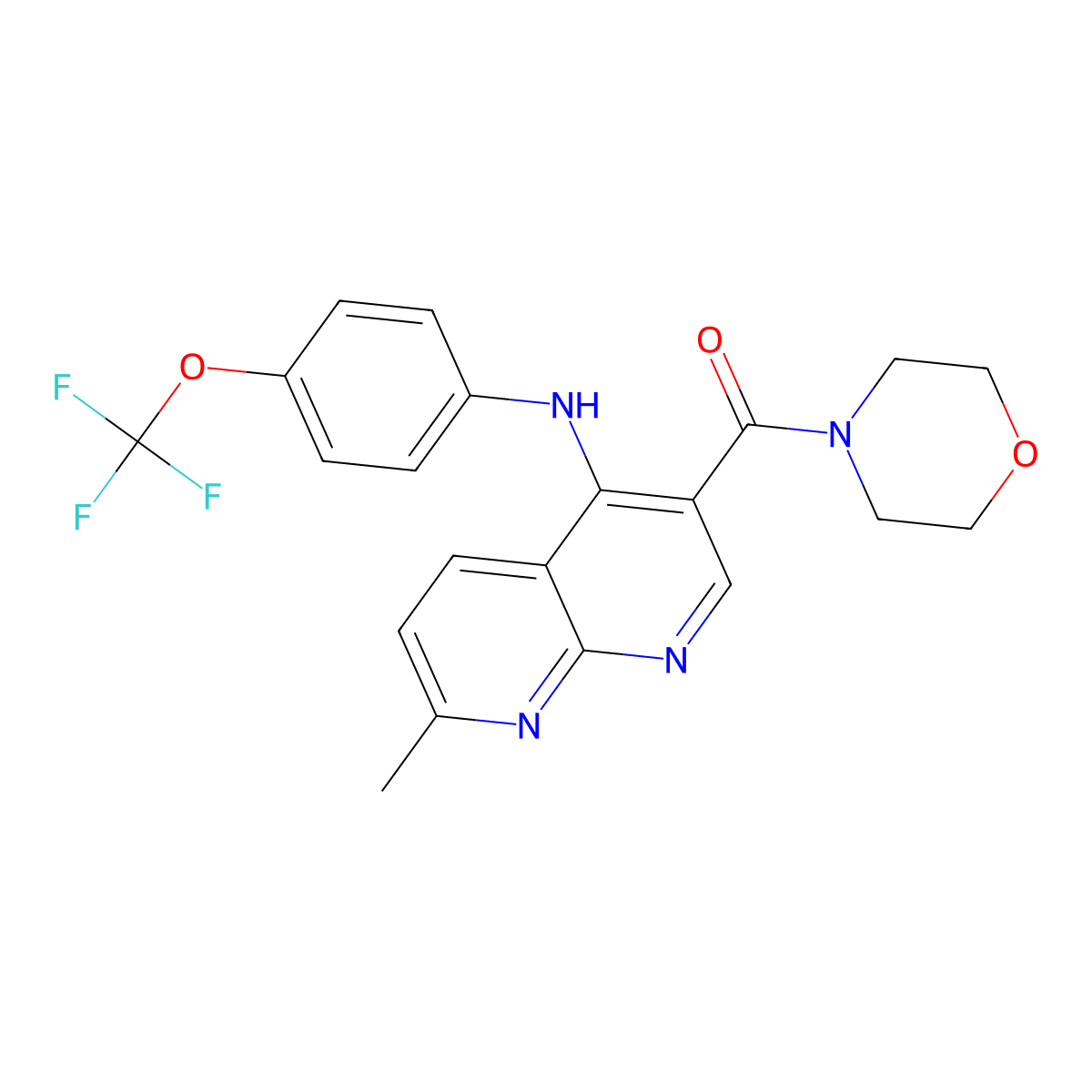 (7-Methyl-4-((4-(trifluoromethoxy)phenyl)amino)-1,8-naphthyridin-3-yl)(morpholino)methanone molecular structure, CAS 1251617-47-6