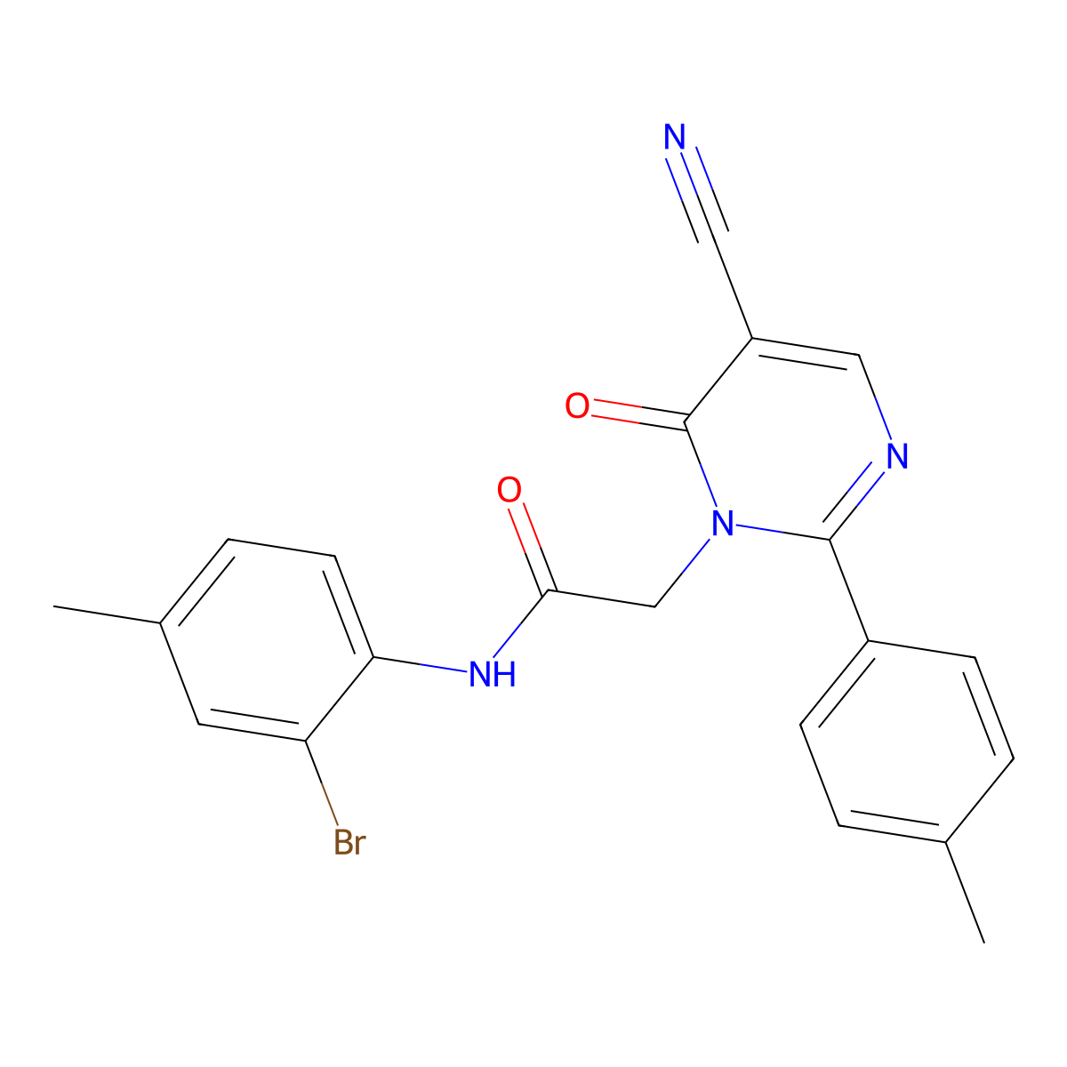 N-(2-bromo-4-methylphenyl)-2-(5-cyano-6-oxo-2-(p-tolyl)pyrimidin-1(6H)-yl)acetamide molecular structure, CAS 1251617-48-7