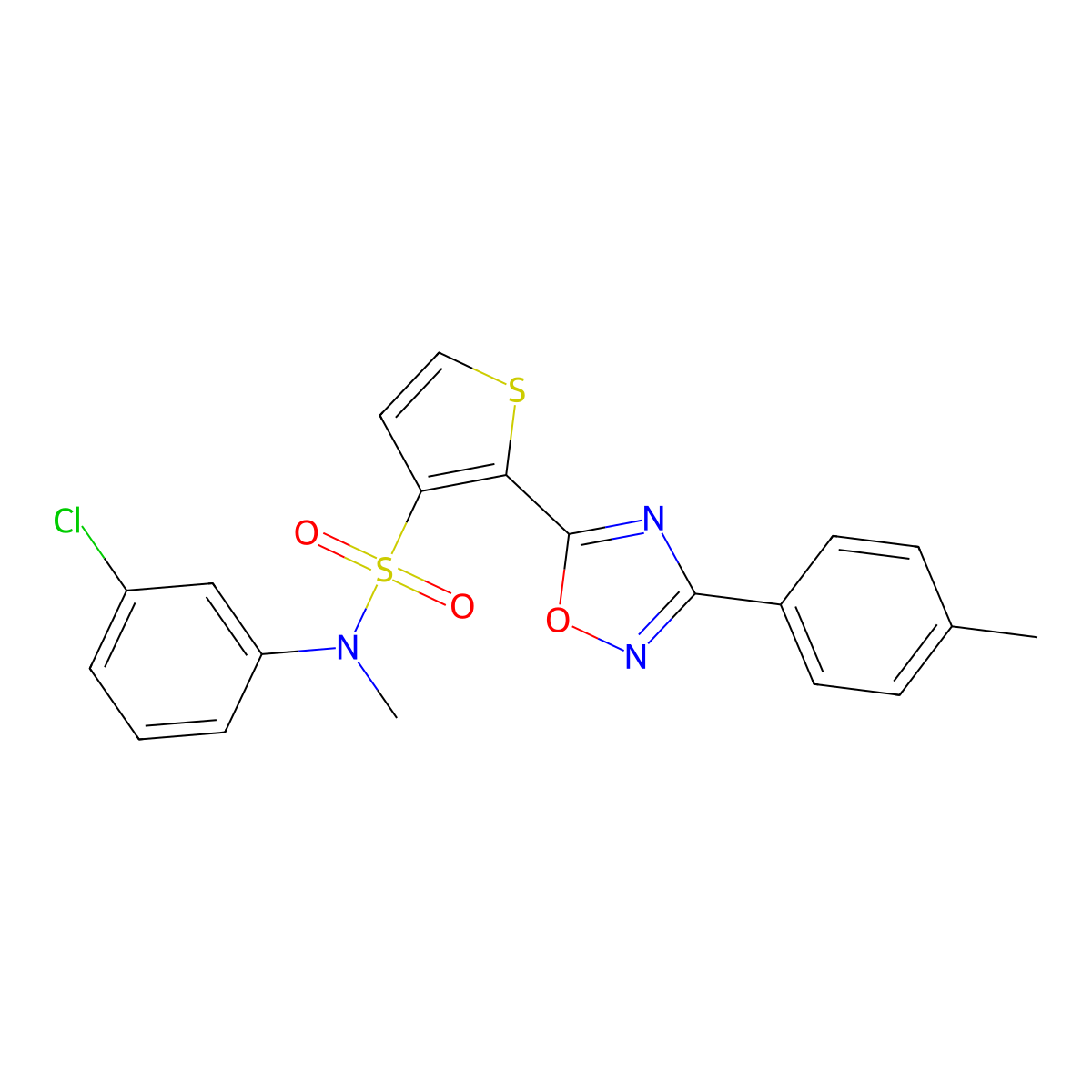 N-(3-chlorophenyl)-N-methyl-2-[3-(4-methylphenyl)-1,2,4-oxadiazol-5-yl]thiophene-3-sulfonamide molecular structure, CAS 1251617-49-8