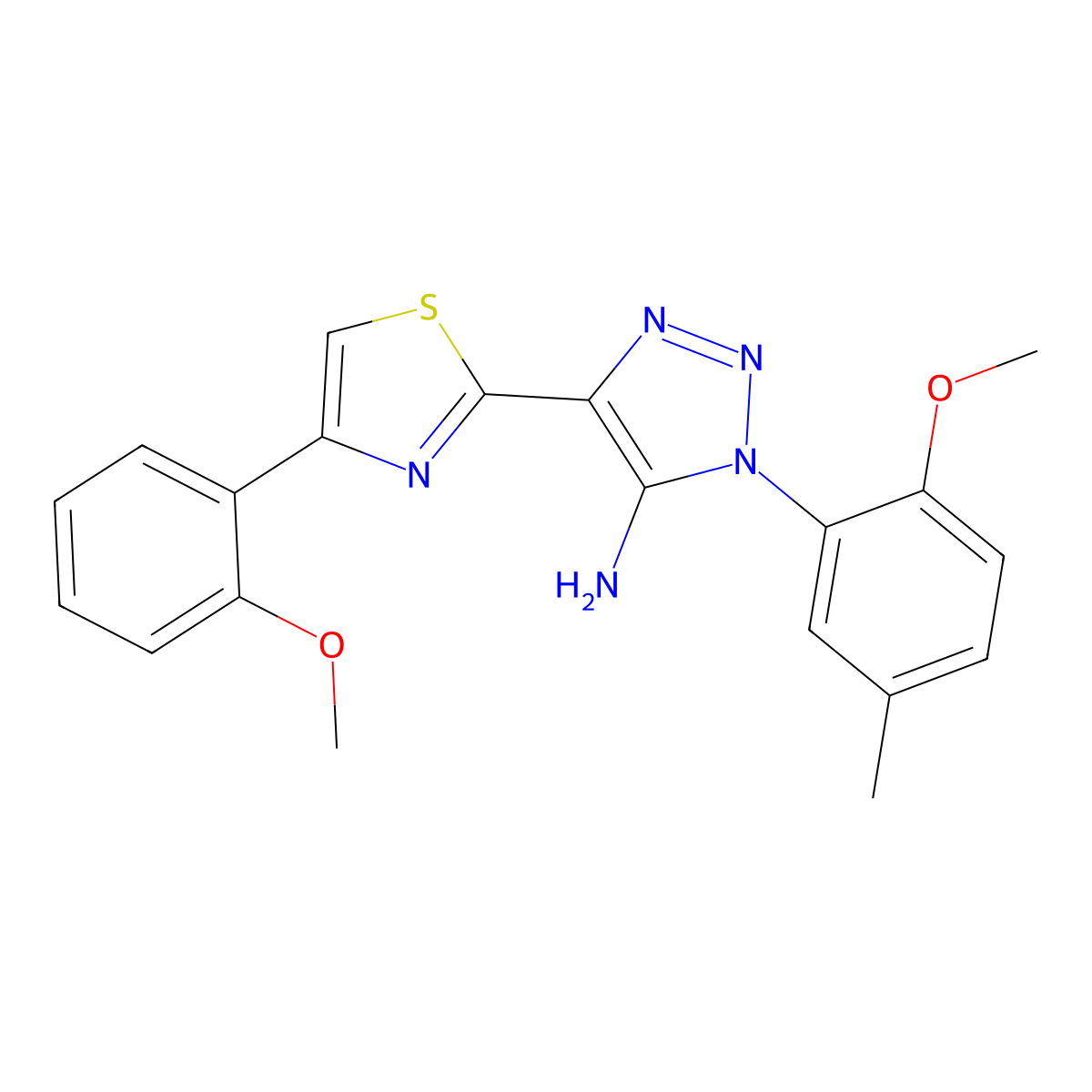1-(2-methoxy-5-methylphenyl)-4-(4-(2-methoxyphenyl)thiazol-2-yl)-1H-1,2,3-triazol-5-amine molecular structure, CAS 1251617-53-4