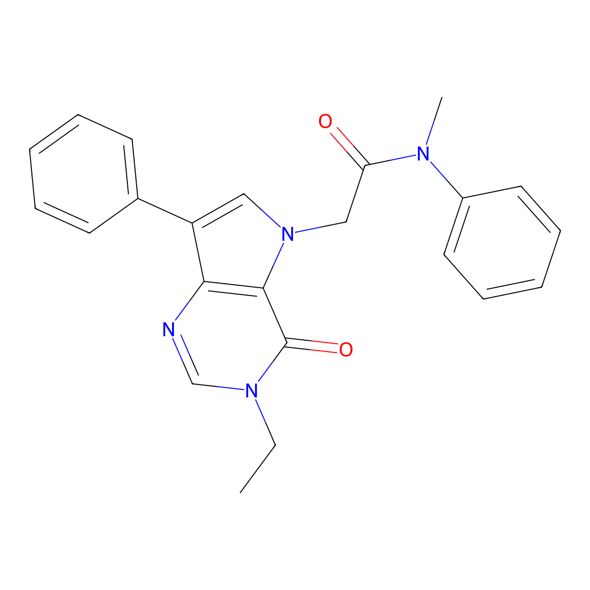 2-(3-ethyl-4-oxo-7-phenyl-3,4-dihydro-5H-pyrrolo[3,2-d]pyrimidin-5-yl)-N-methyl-N-phenylacetamide molecular structure, CAS 1251617-55-6