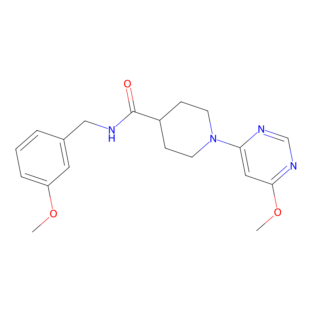 N-(3-methoxybenzyl)-1-(6-methoxypyrimidin-4-yl)piperidine-4-carboxamide molecular structure, CAS 1251617-57-8