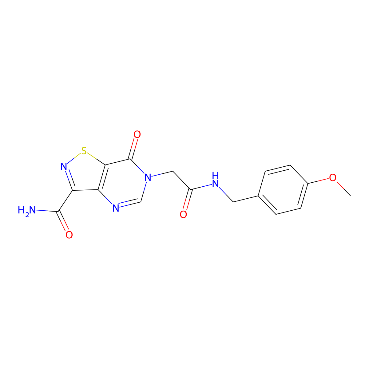 6-({[(4-methoxyphenyl)methyl]carbamoyl}methyl)-7-oxo-6H,7H-[1,2]thiazolo[4,5-d]pyrimidine-3-carboxamide molecular structure, CAS 1251617-59-0
